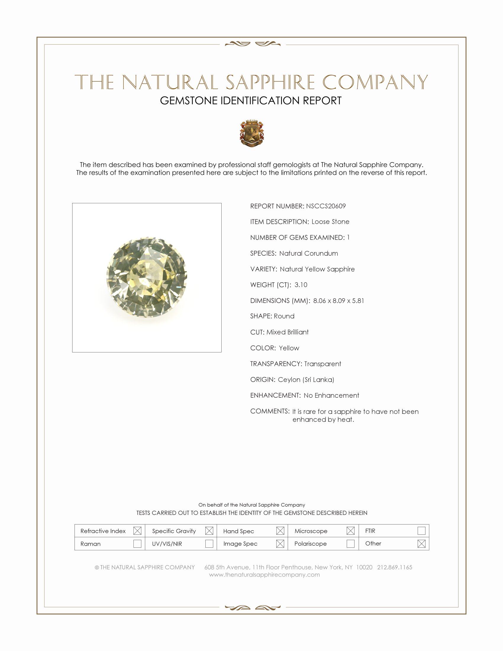 3.10 Ct. Yellow Sapphire from Ceylon (Sri Lanka)