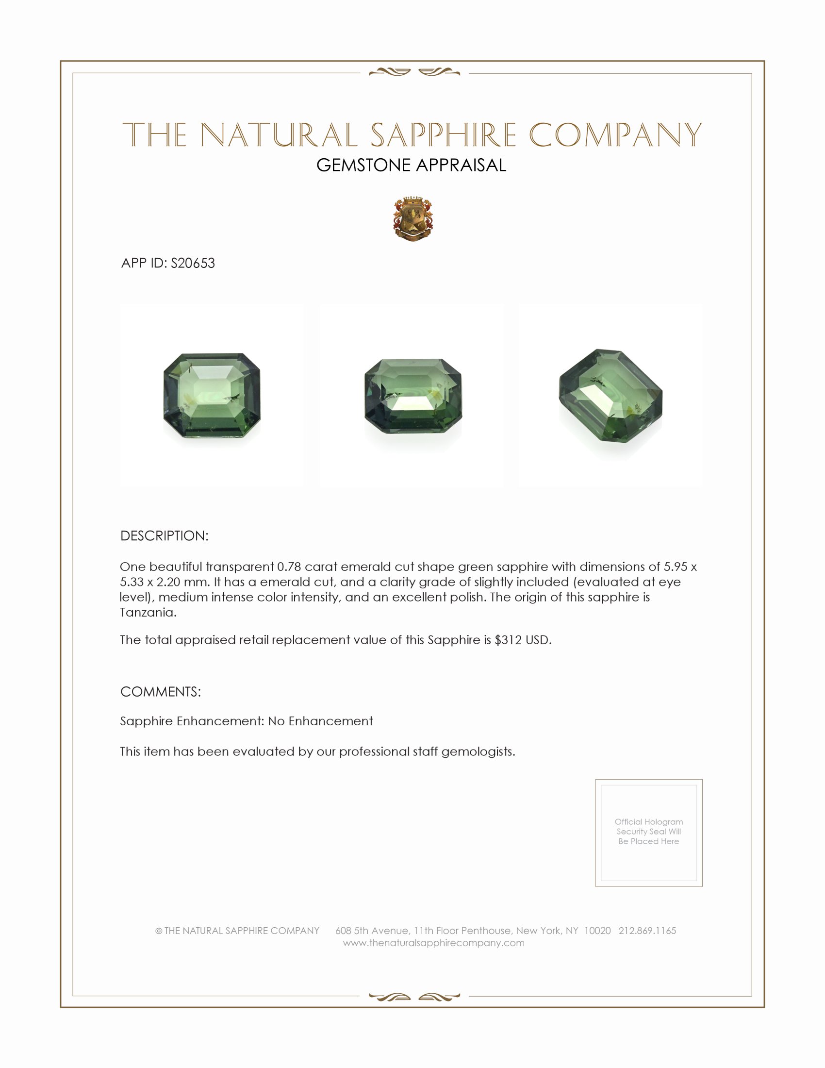 0.78 Ct. Green Sapphire from Tanzania