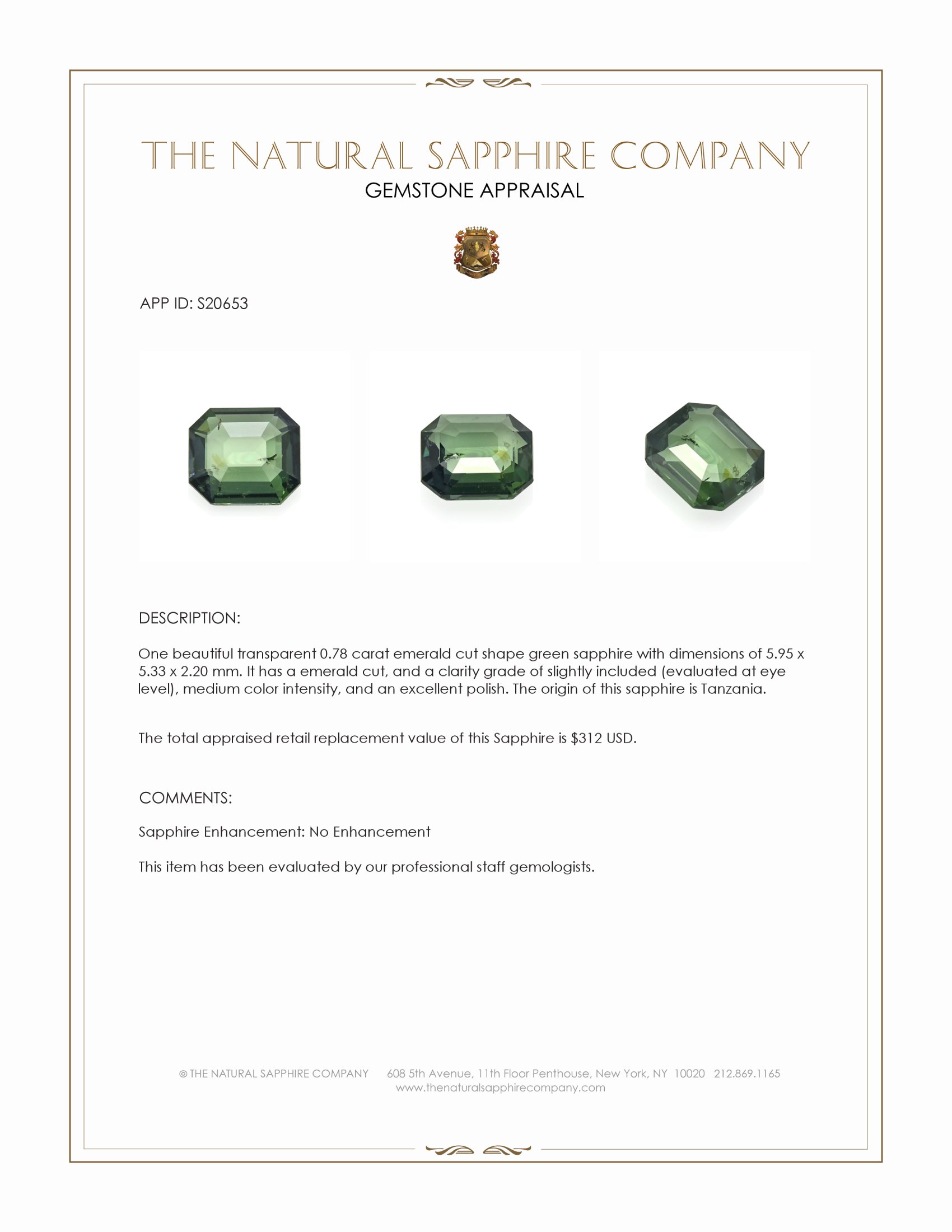 0.78 Ct. Green Sapphire from Tanzania