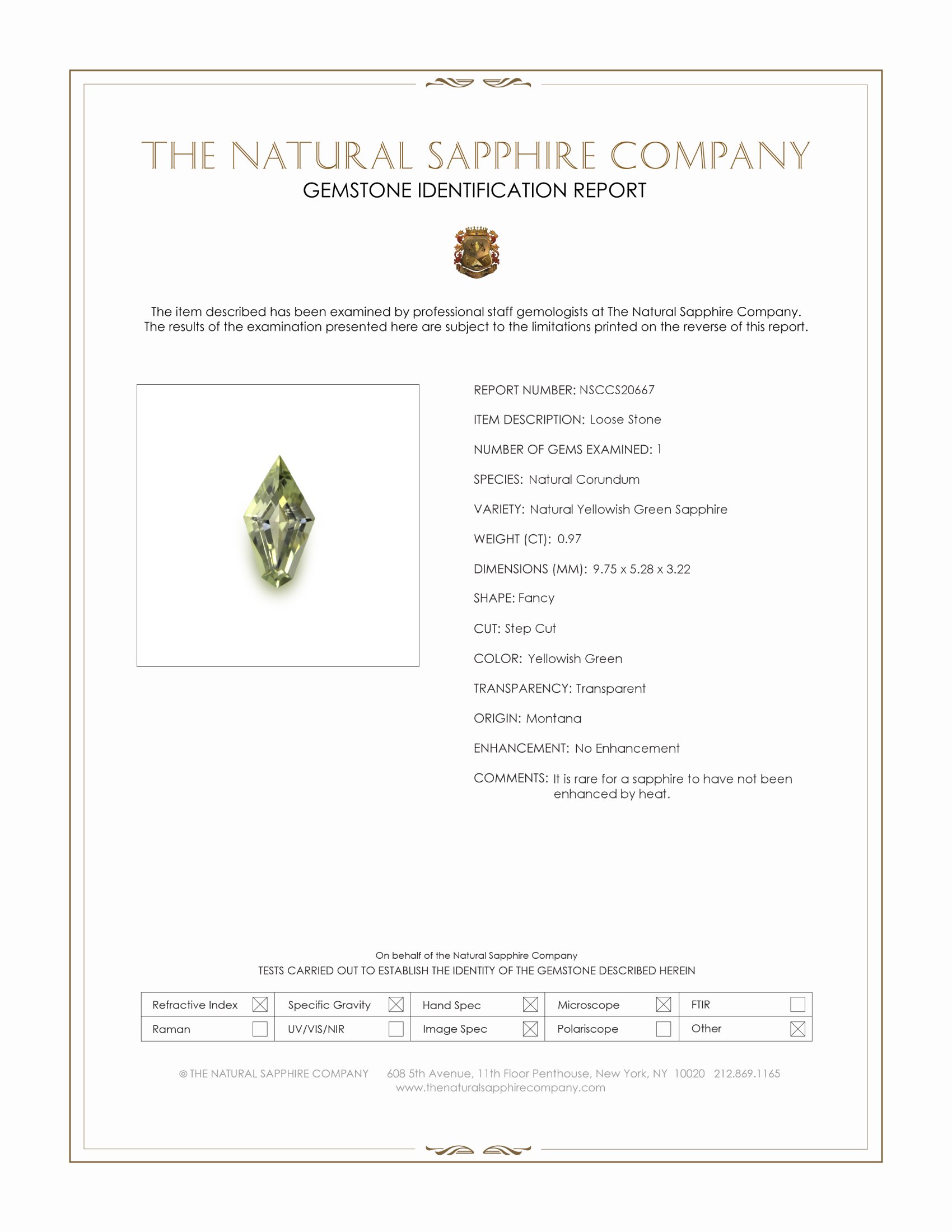 0.97 Ct. Yellowish Green Sapphire from Montana