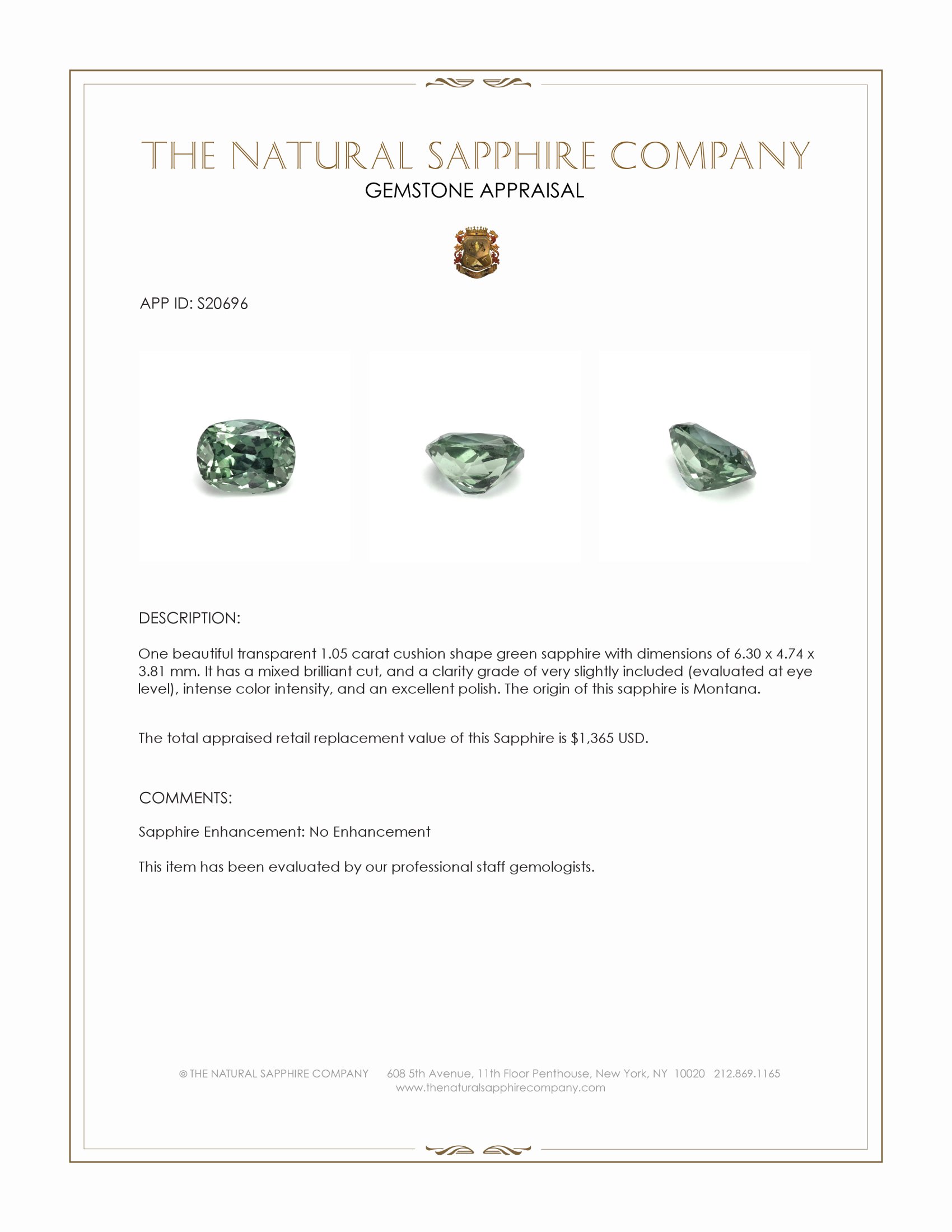 1.05 Ct. Green Sapphire from Montana