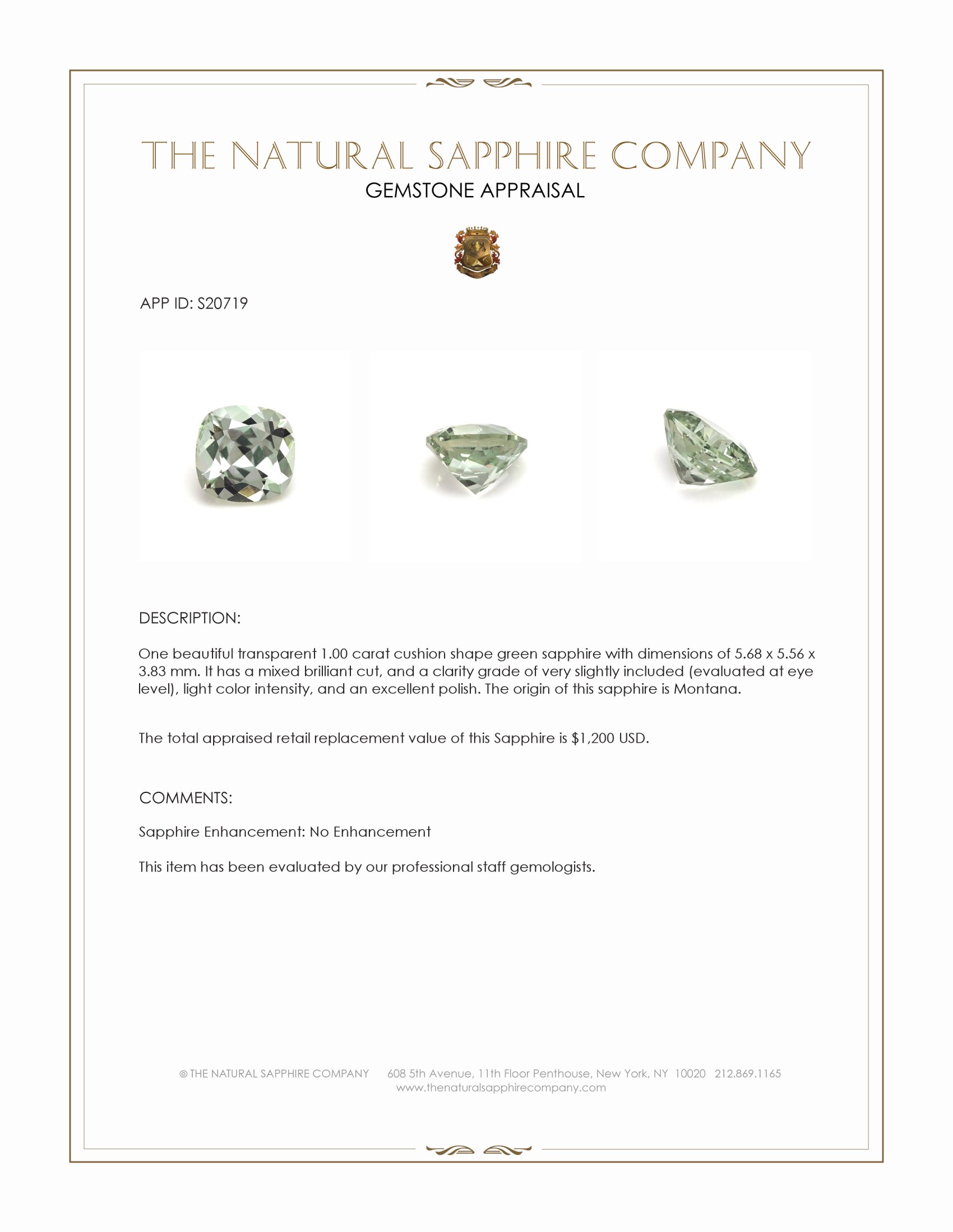 1.00 Ct. Green Sapphire from Montana