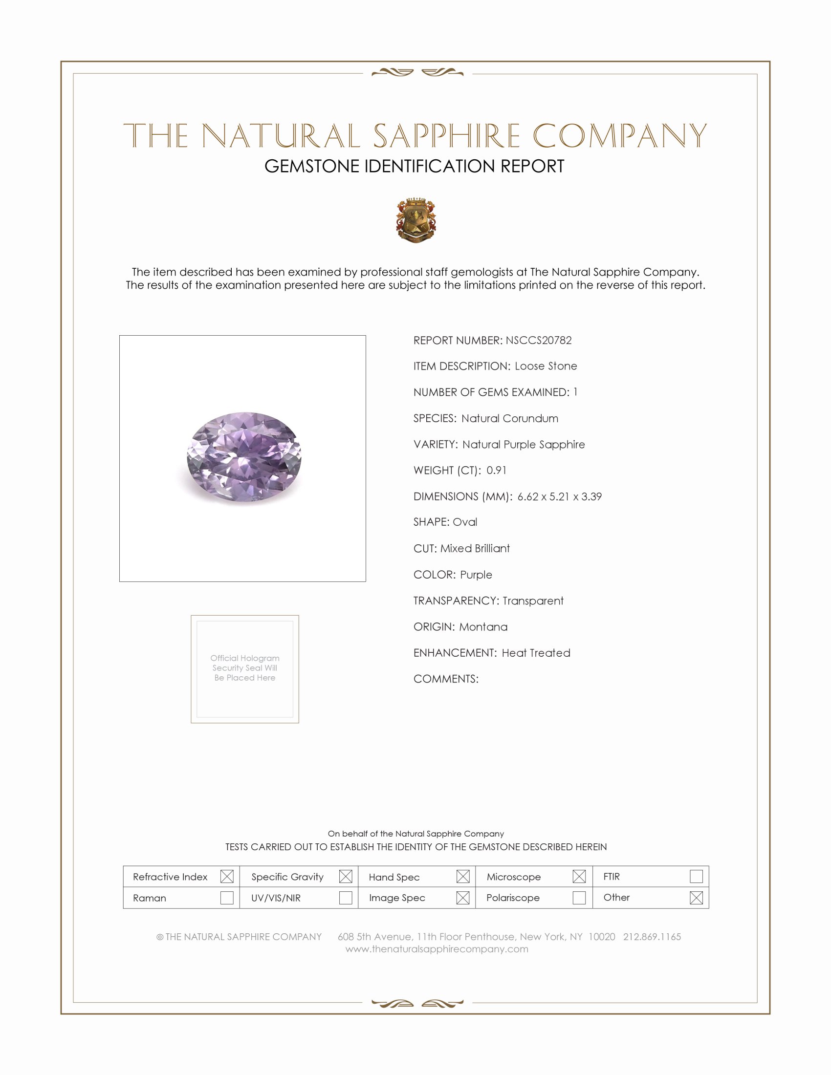 0.91 Ct. Purple Sapphire from Montana