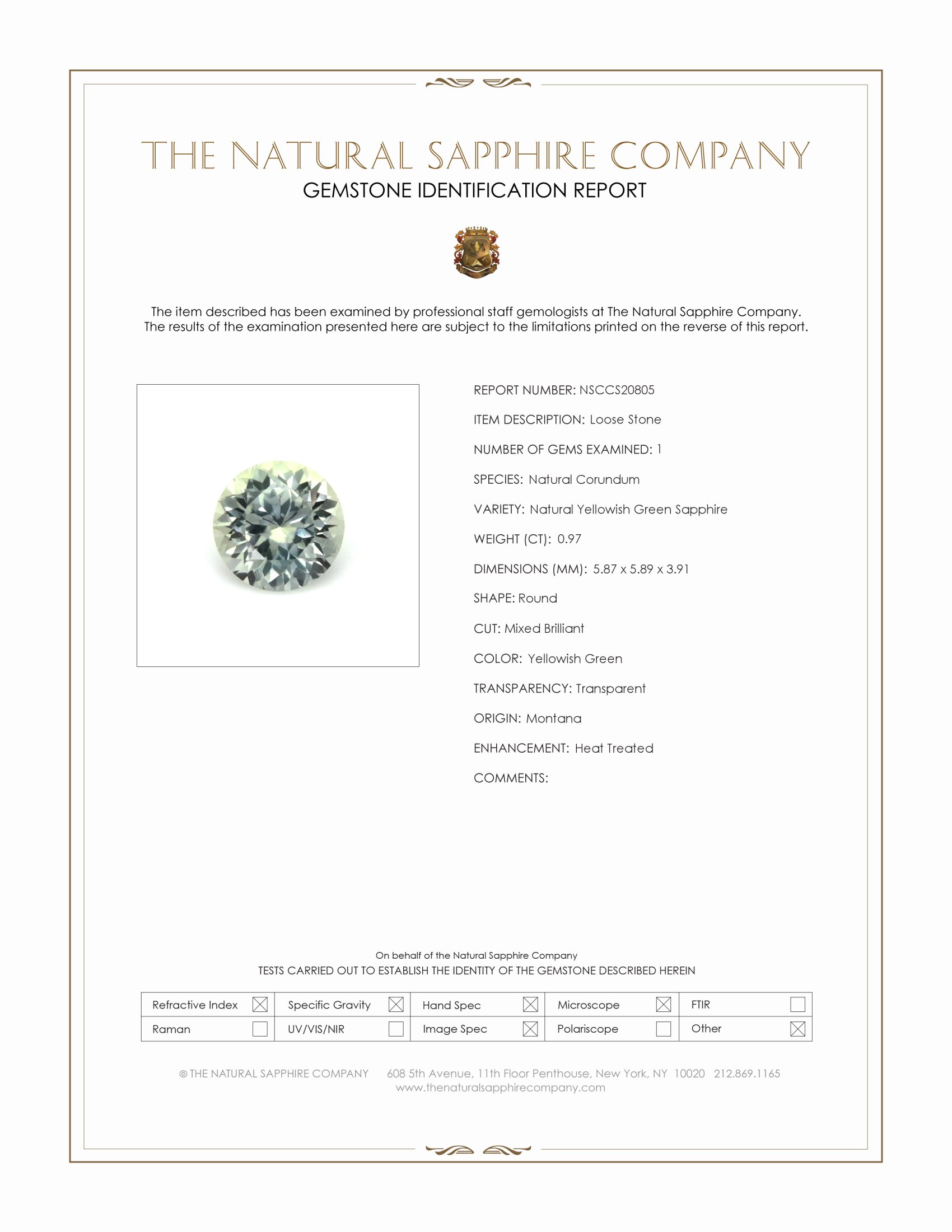 0.97 Ct. Yellowish Green Sapphire from Montana