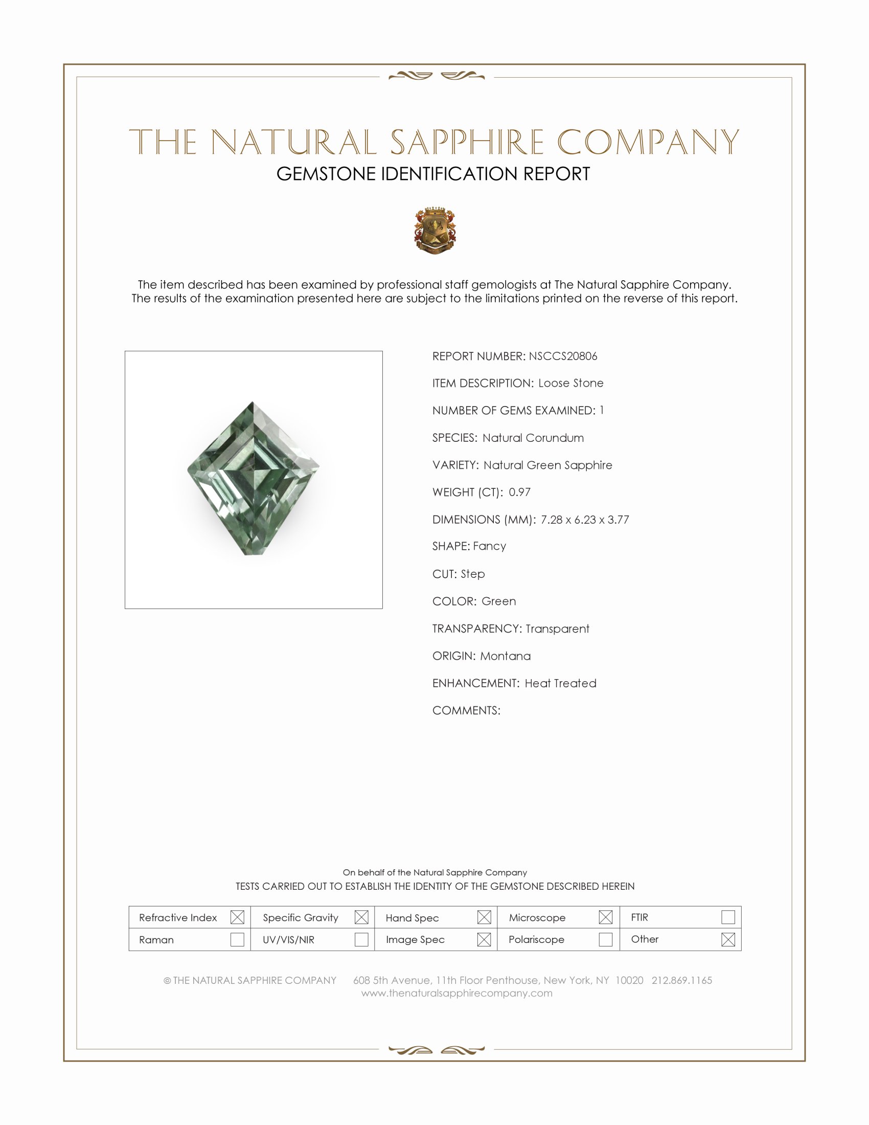 0.97 Ct. Green Sapphire from Montana