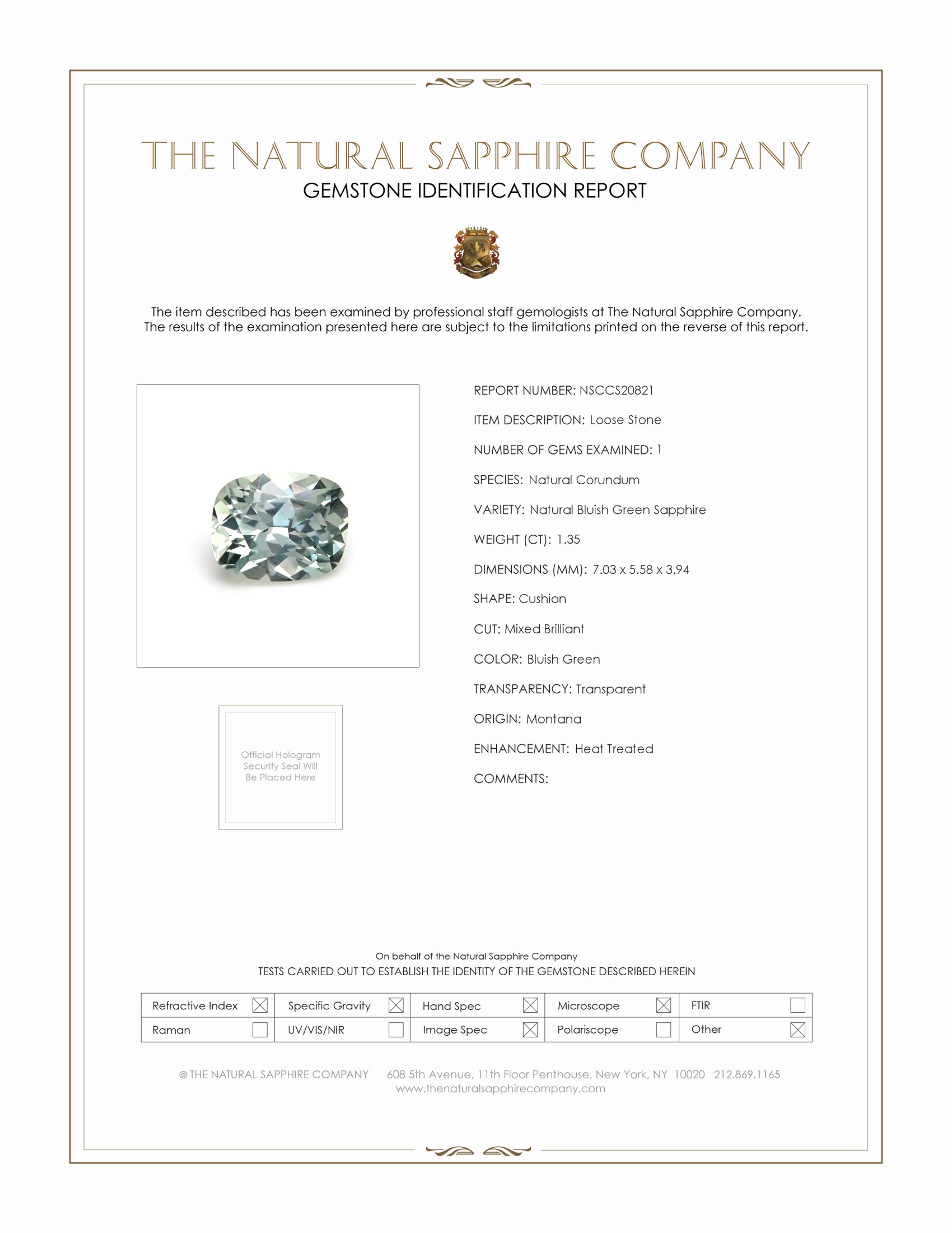 1.35 Ct. Bluish Green Sapphire from Montana