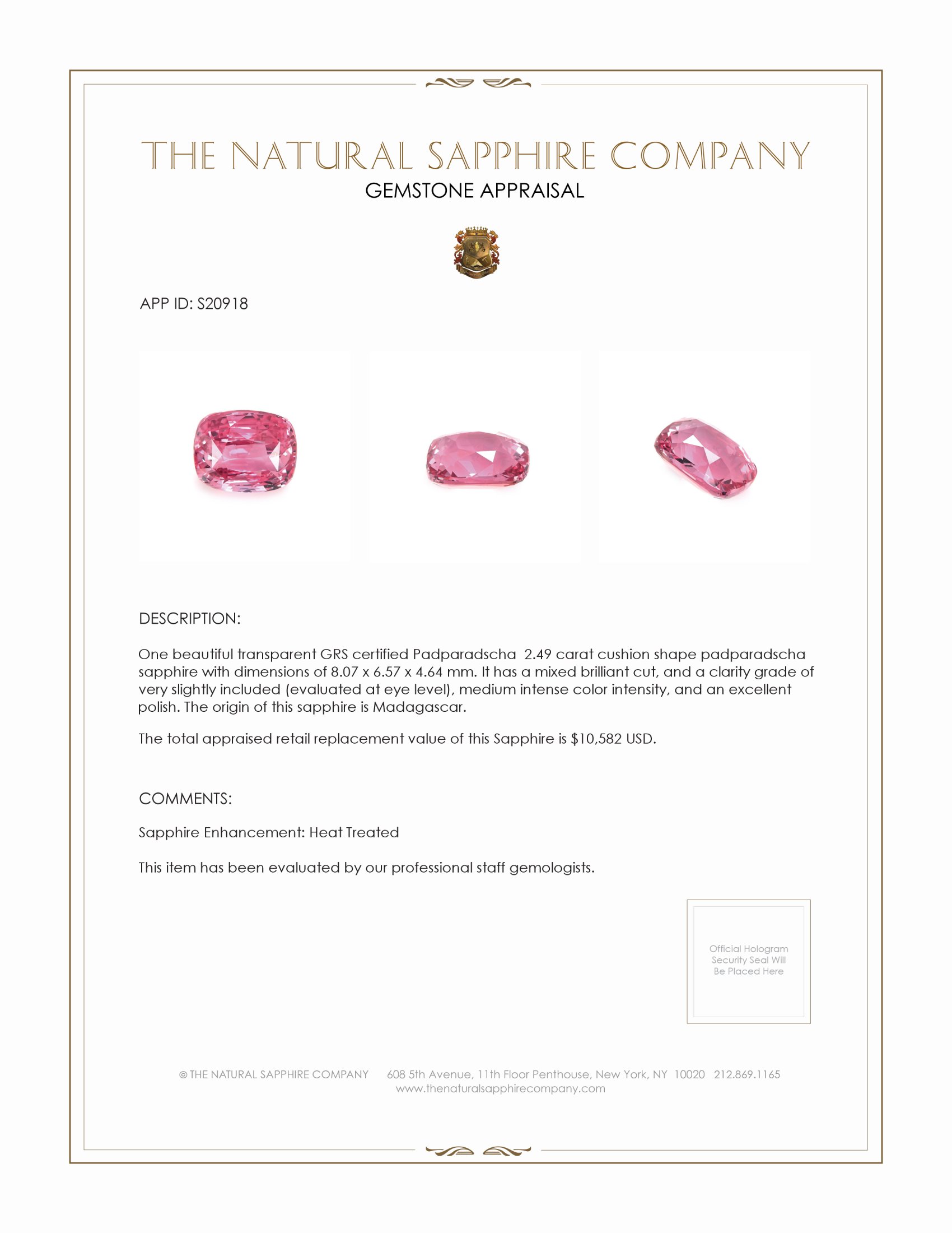 2.49 Ct. Padparadscha Sapphire from Madagascar