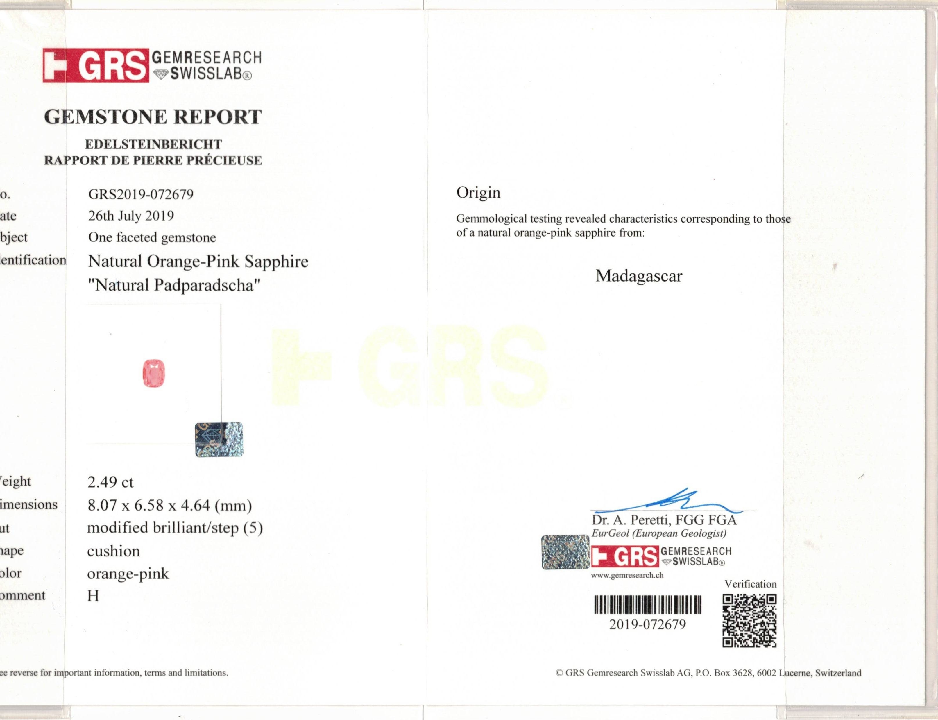 2.49 Ct. Padparadscha Sapphire from Madagascar