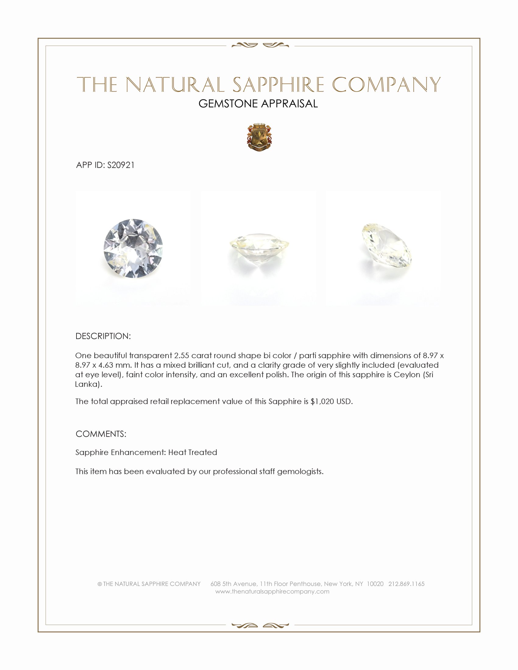 2.55 Ct. Bi Color / Parti Sapphire from Ceylon (Sri Lanka)