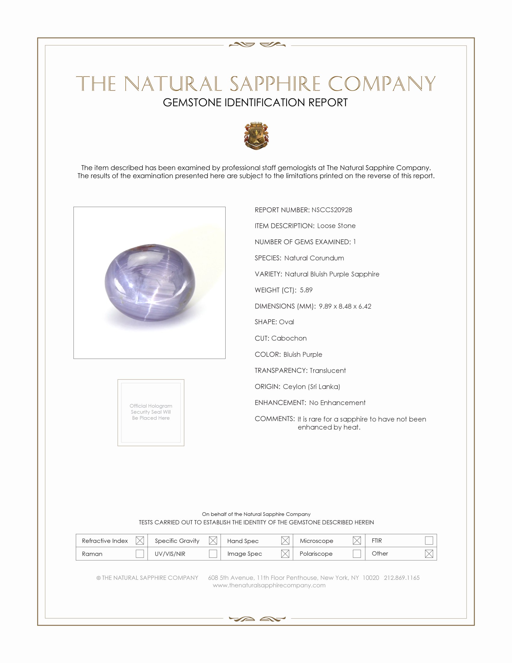 5.89 Ct. Bluish Purple Star Sapphire from Ceylon (Sri Lanka)