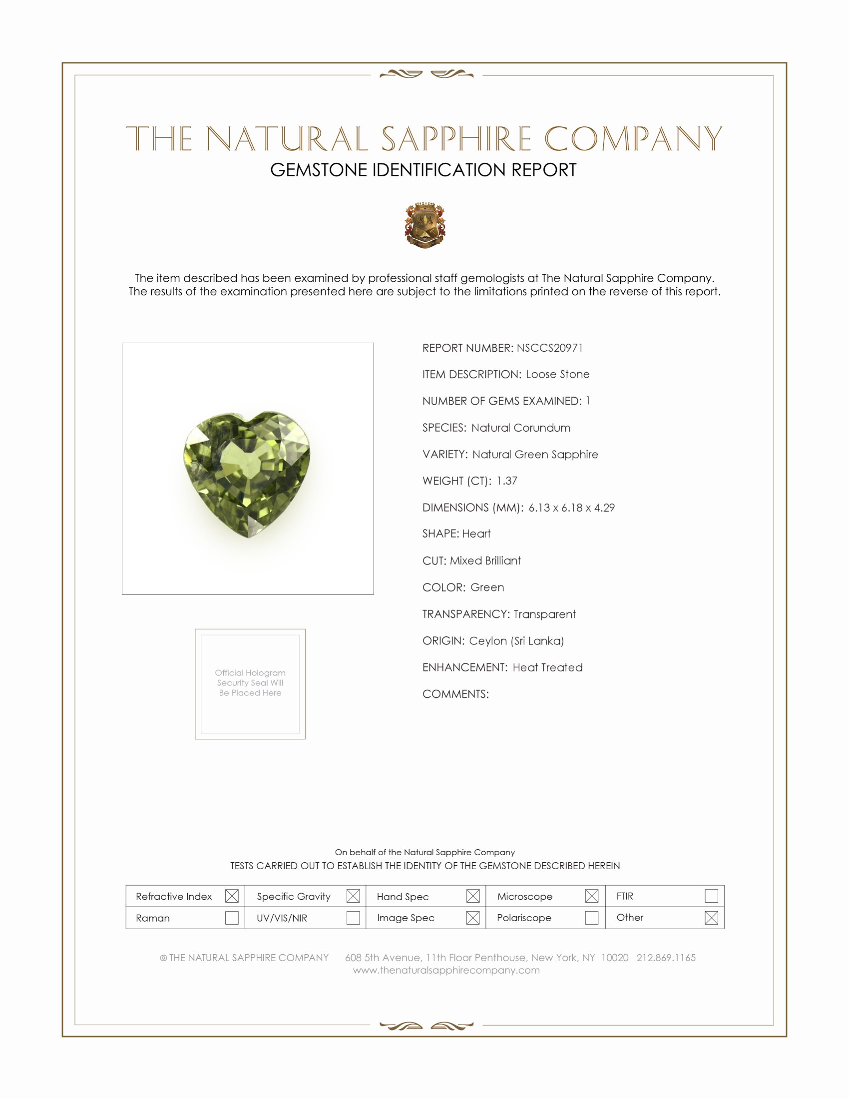 1.37 Ct. Green Sapphire from Ceylon (Sri Lanka)