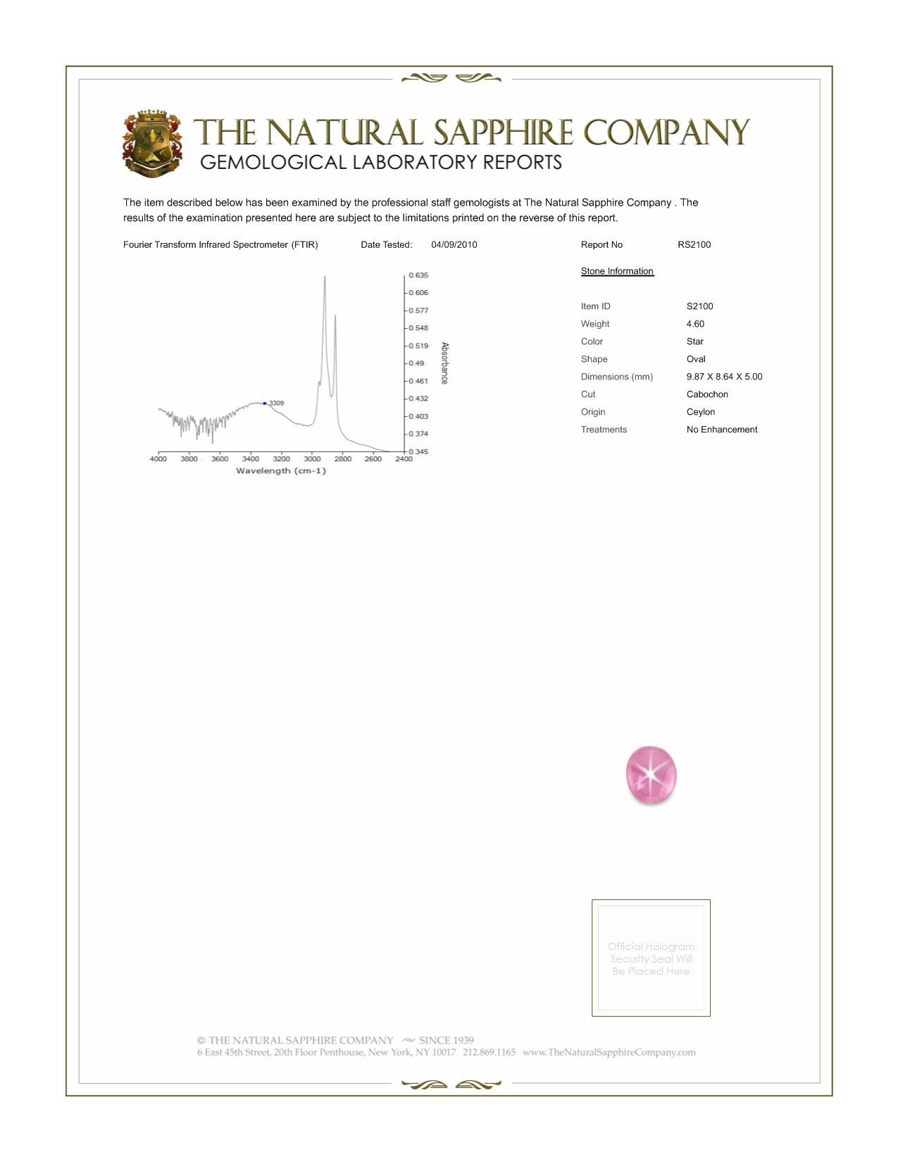 4.60 Ct. Pink Star Sapphire from Ceylon (Sri Lanka)