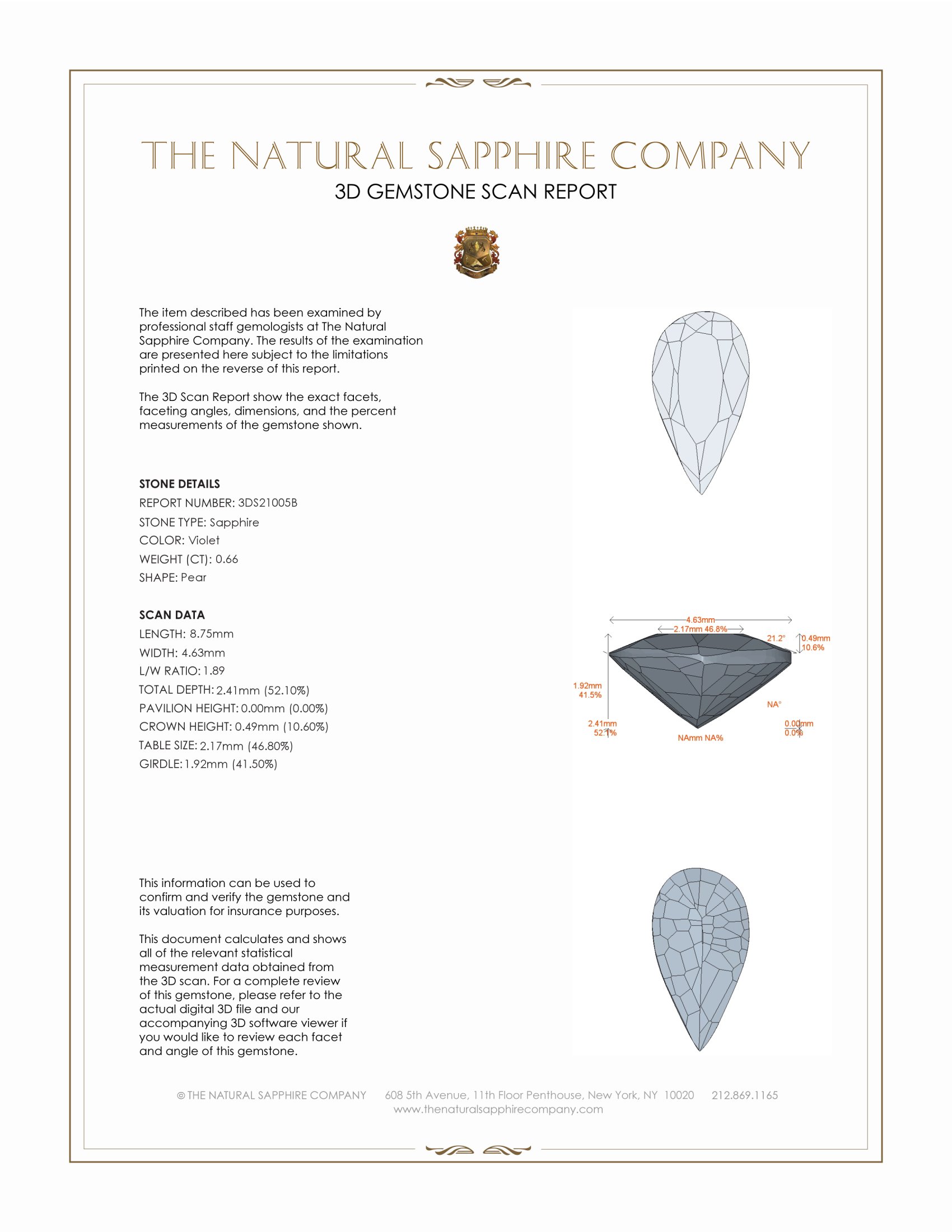 0.66 Ct. Violet Sapphire from Ceylon (Sri Lanka)