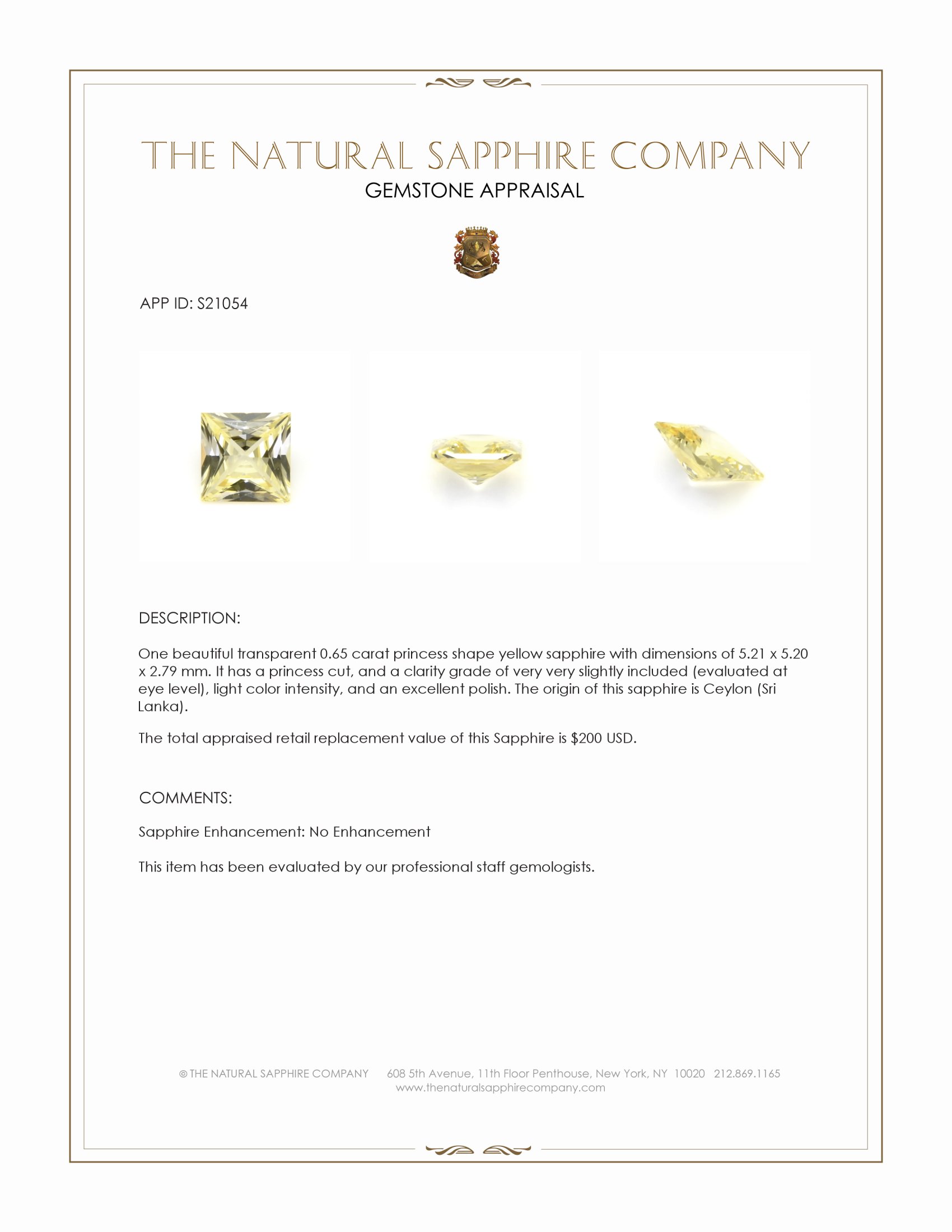 0.65 Ct. Yellow Sapphire from Ceylon (Sri Lanka)