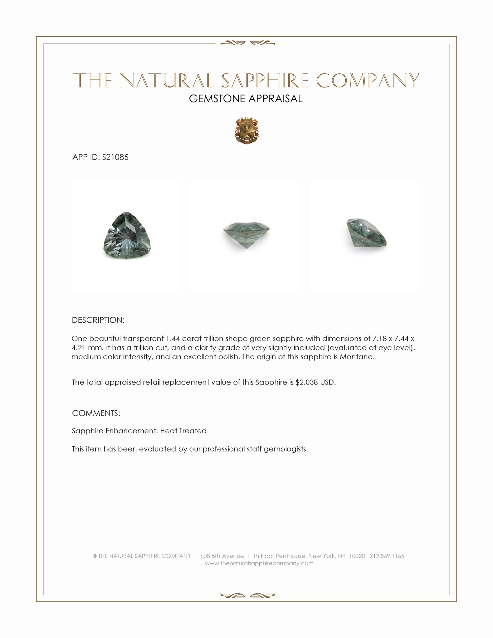 1.44 Ct. Green Sapphire from Montana