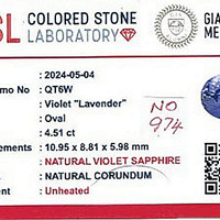 4.51 Ct. Violet Sapphire from Ceylon (Sri Lanka) Scan Report