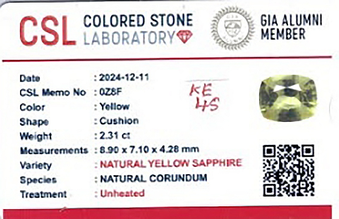 2.31 Ct. Yellow Sapphire from Ceylon (Sri Lanka)