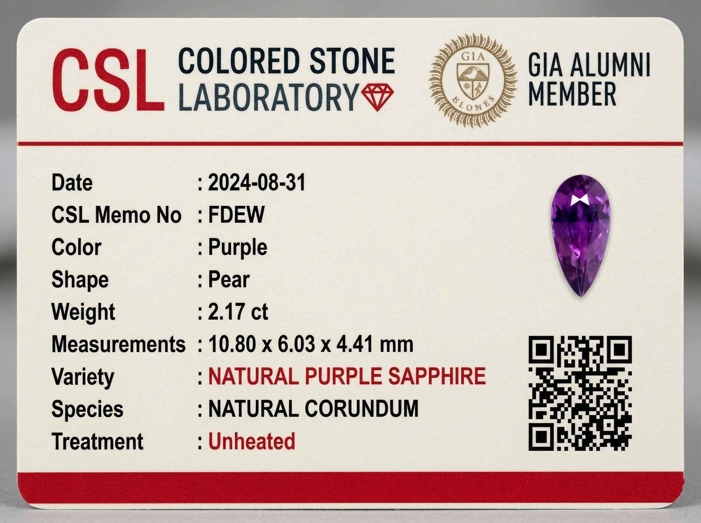 2.17 Ct. Purplish Pink Sapphire from Ceylon (Sri Lanka)