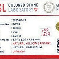 2.08 Ct. Yellow Sapphire from Ceylon (Sri Lanka) Scan Report