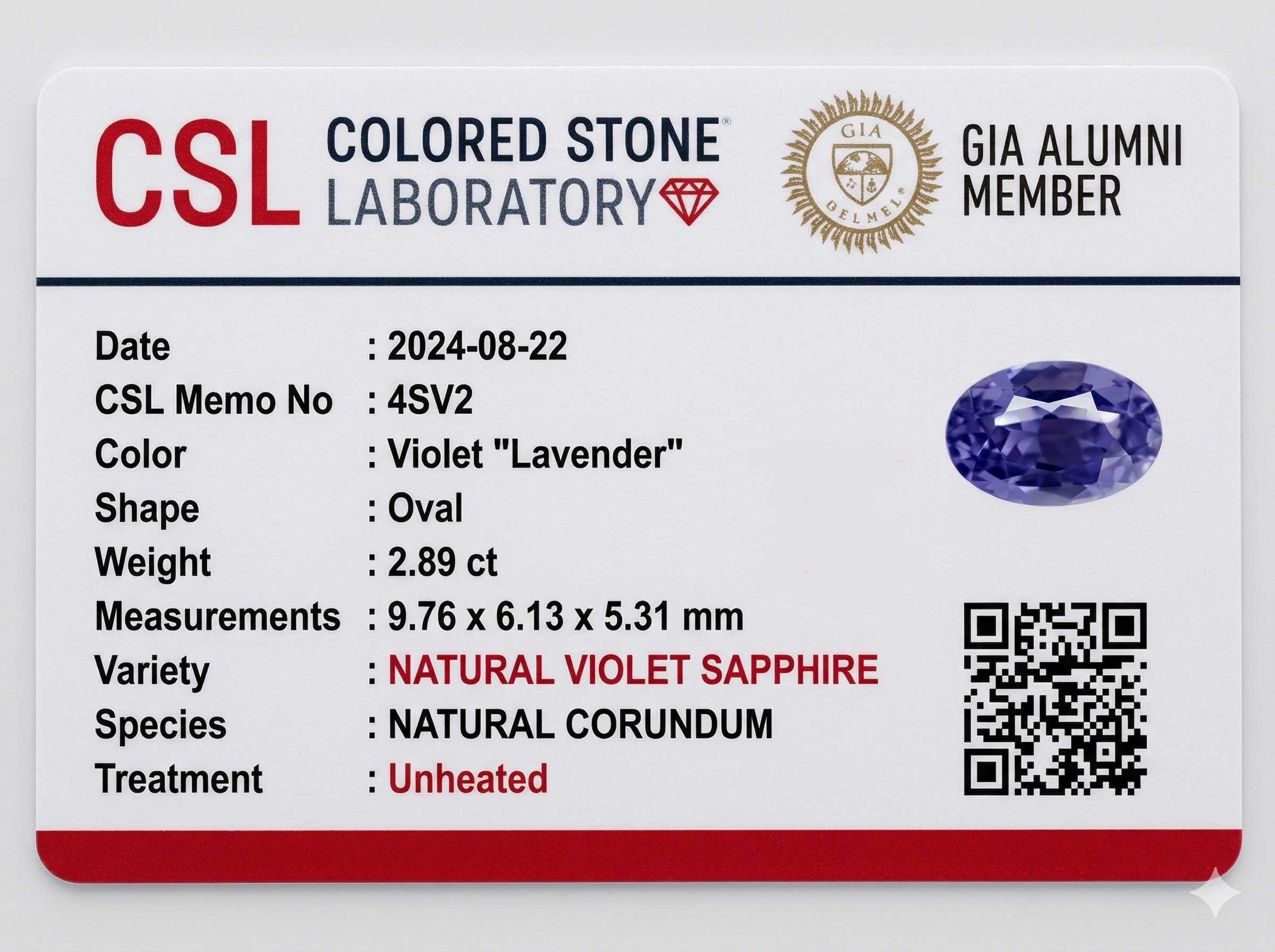 2.89 Ct. Violet Sapphire from Ceylon (Sri Lanka)