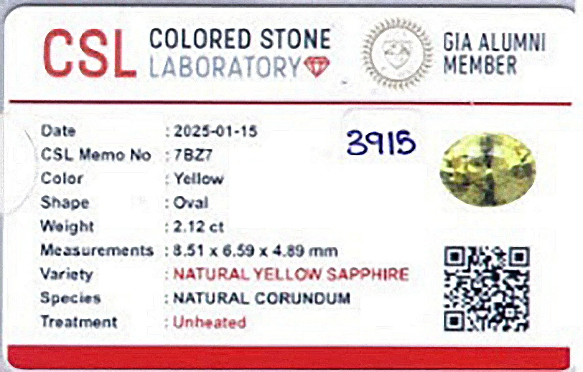 2.12 Ct. Yellow Sapphire from Ceylon (Sri Lanka)