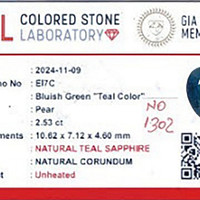 2.53 Ct. Bluish Green Sapphire from Madagascar Scan Report