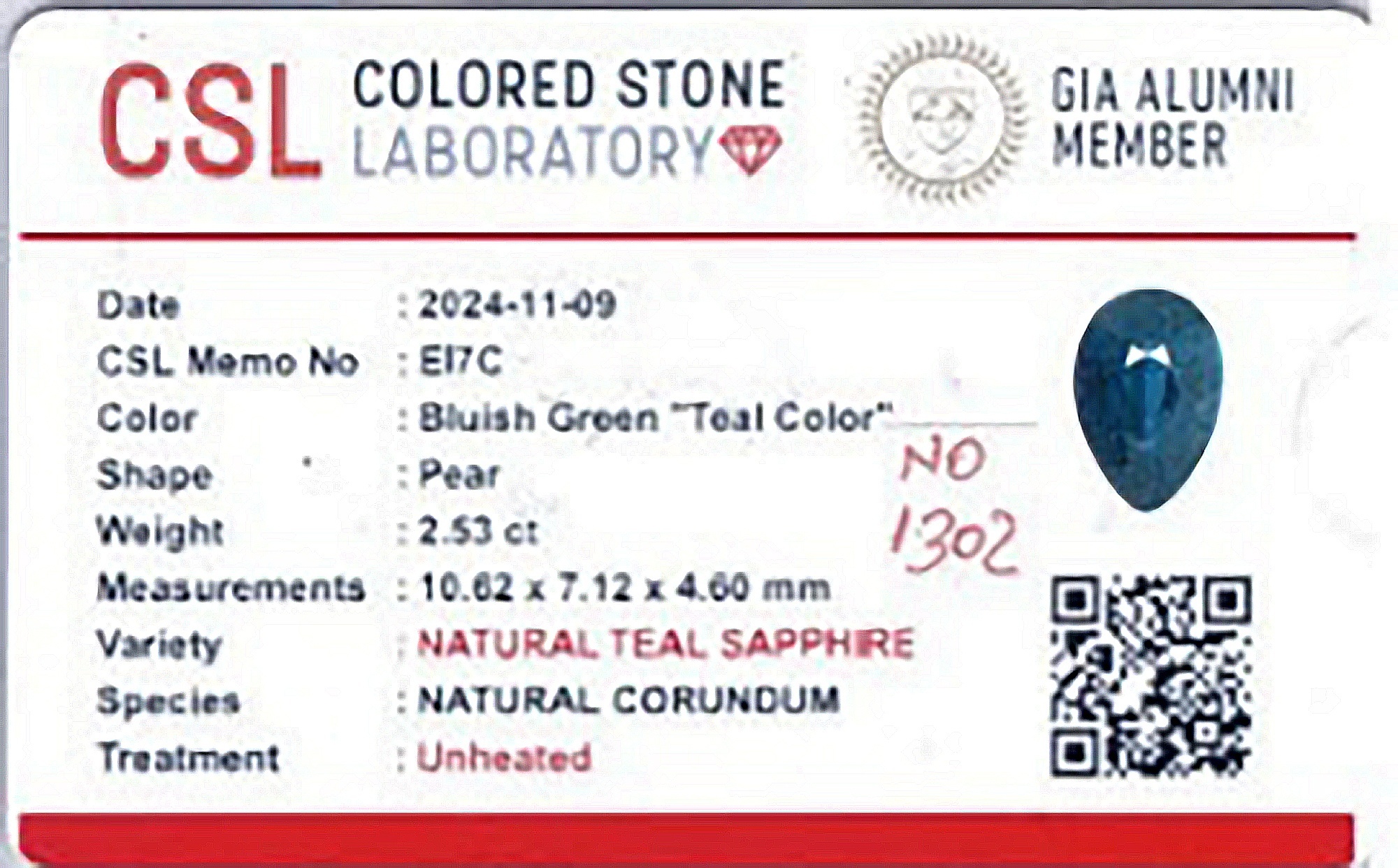 2.53 Ct. Bluish Green Sapphire from Madagascar