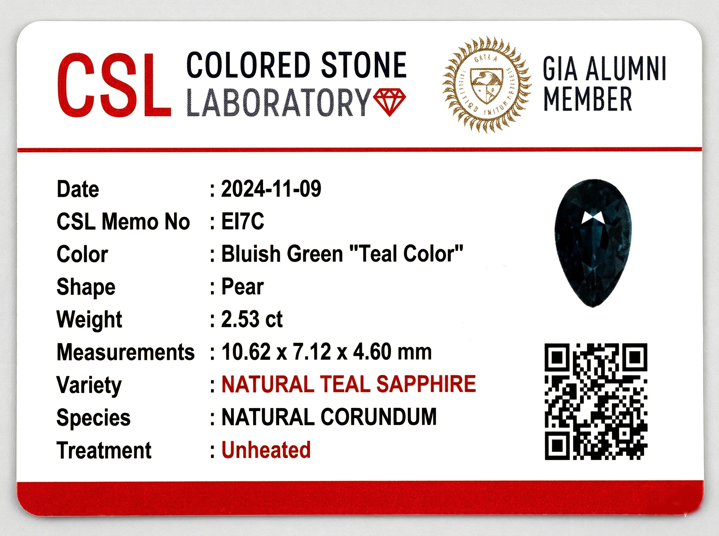 2.53 Ct. Bluish Green Sapphire from Madagascar