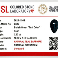 2.53 Ct. Bluish Green Sapphire from Madagascar Scan Report