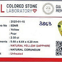 2.00 Ct. Yellow Sapphire from Ceylon (Sri Lanka) Scan Report