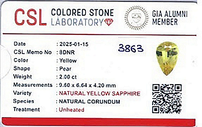 2.00 Ct. Yellow Sapphire from Ceylon (Sri Lanka)