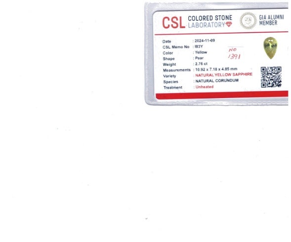 2.76 Ct. Yellow Sapphire from Ceylon (Sri Lanka)