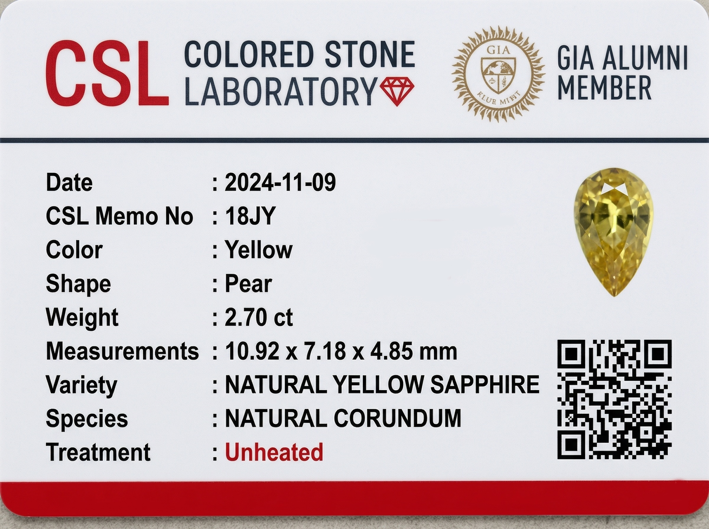 2.76 Ct. Yellow Sapphire from Ceylon (Sri Lanka)