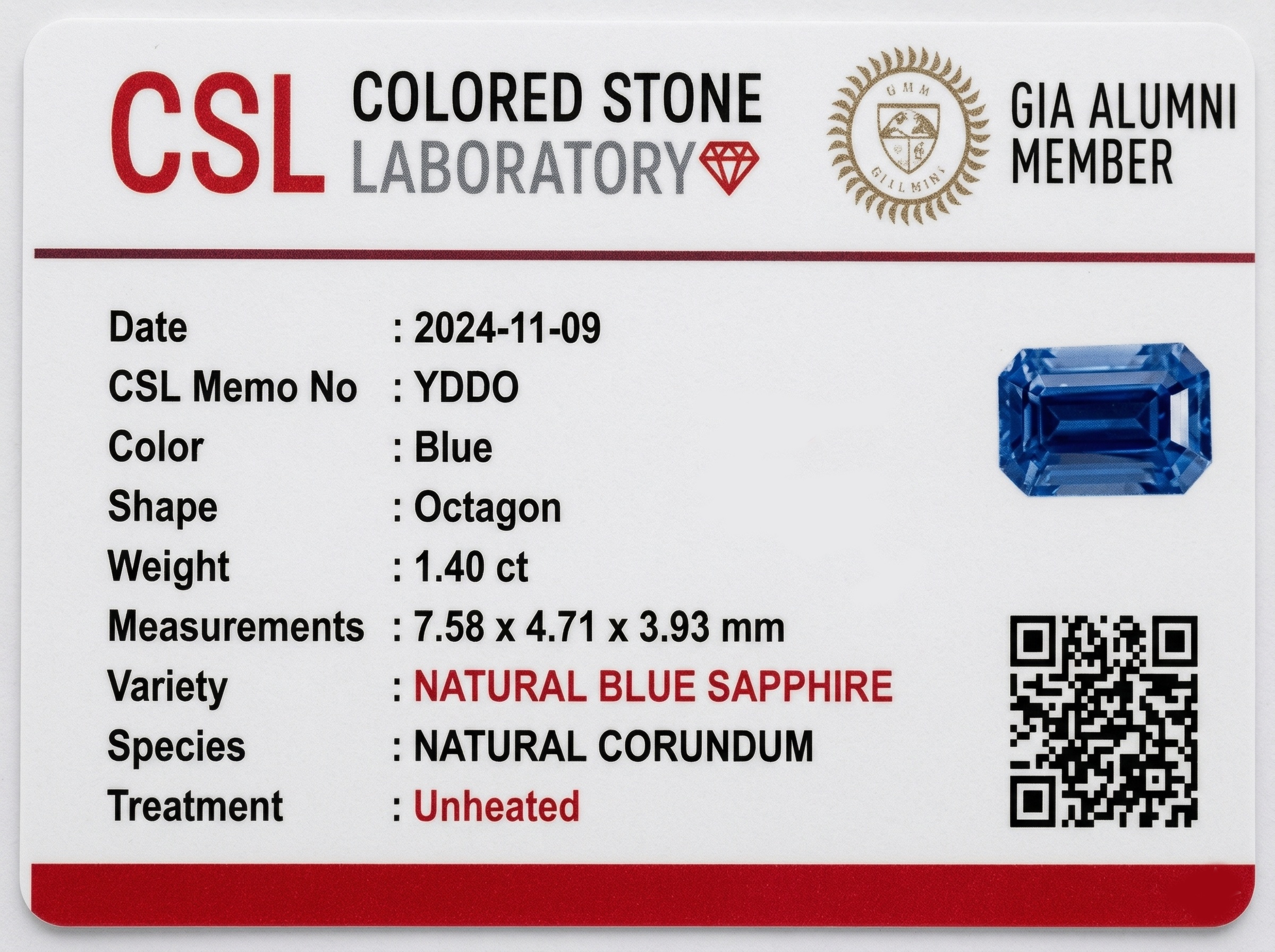 1.40 Ct. Blue Sapphire from Ceylon (Sri Lanka)