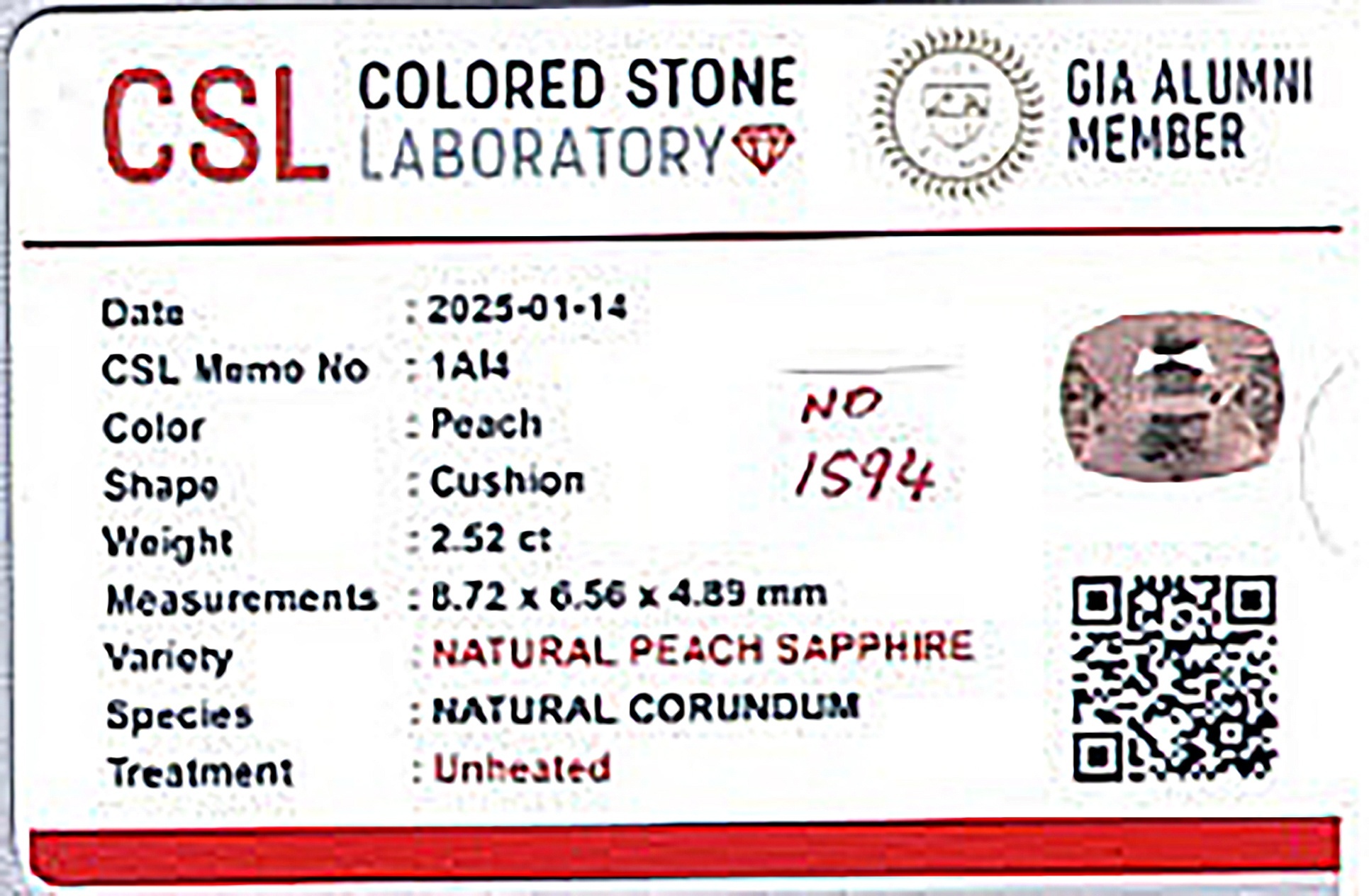 2.52 Ct. Pink Sapphire from Ceylon (Sri Lanka)