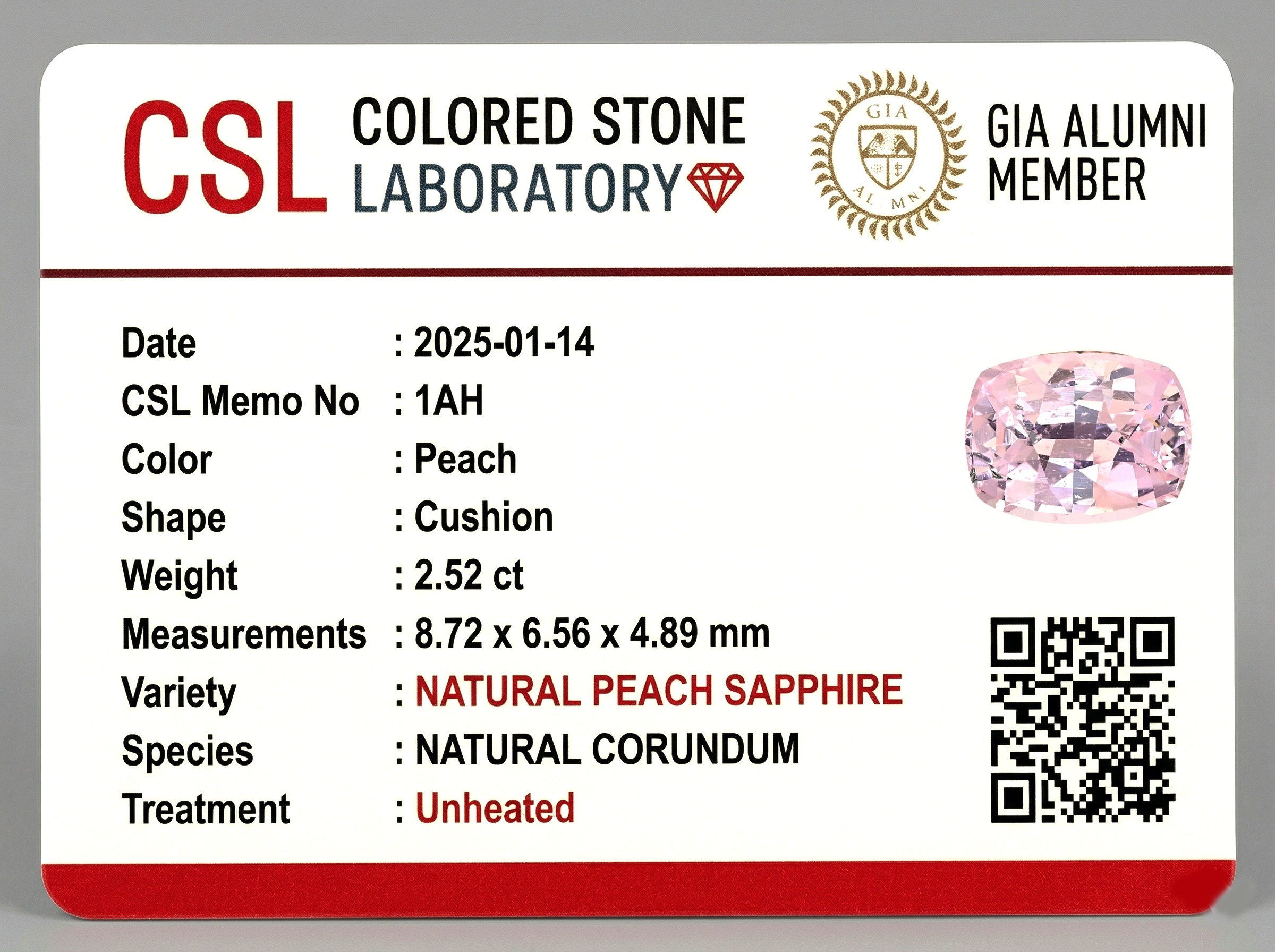 2.52 Ct. Pink Sapphire from Ceylon (Sri Lanka)