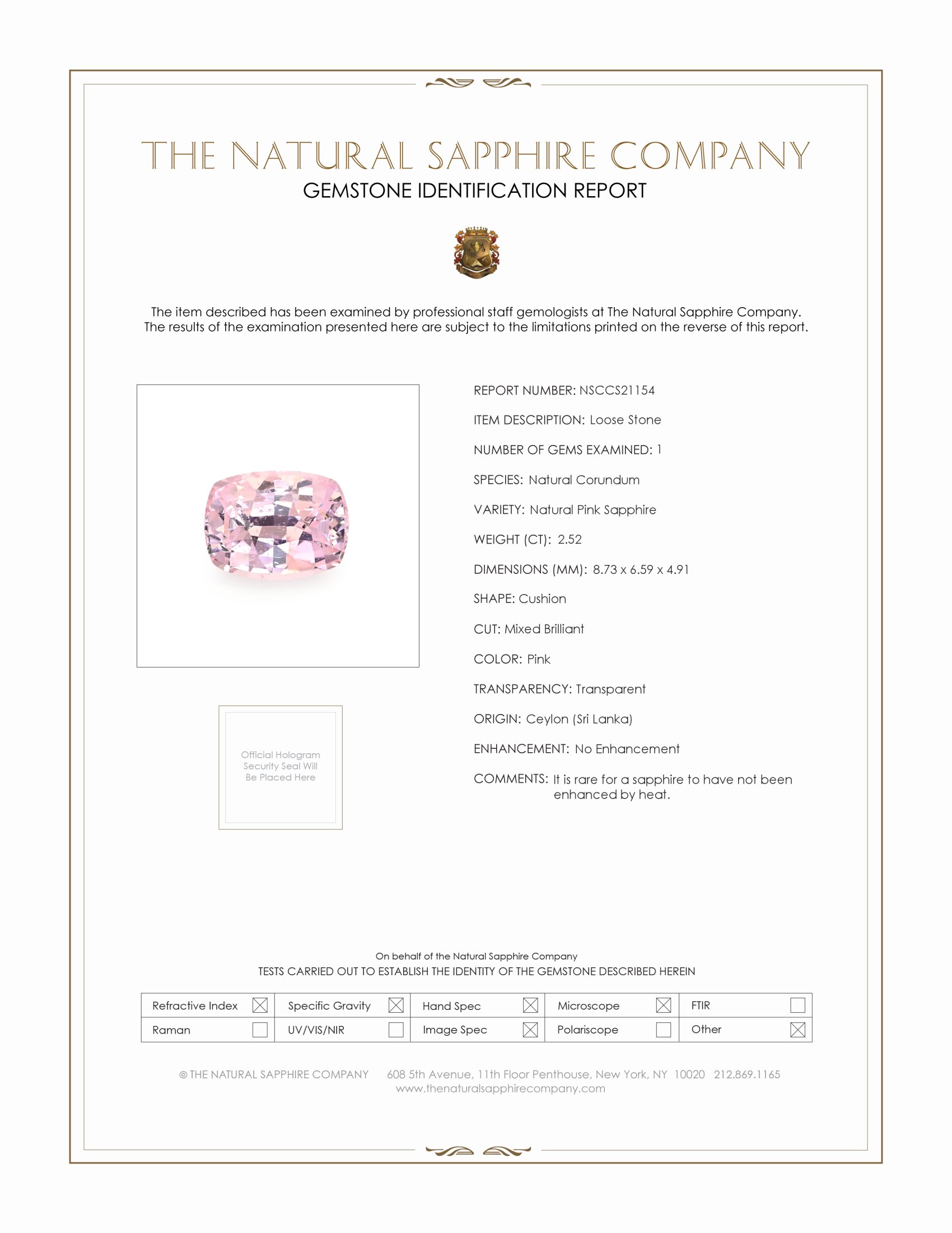 2.52 Ct. Pink Sapphire from Ceylon (Sri Lanka)