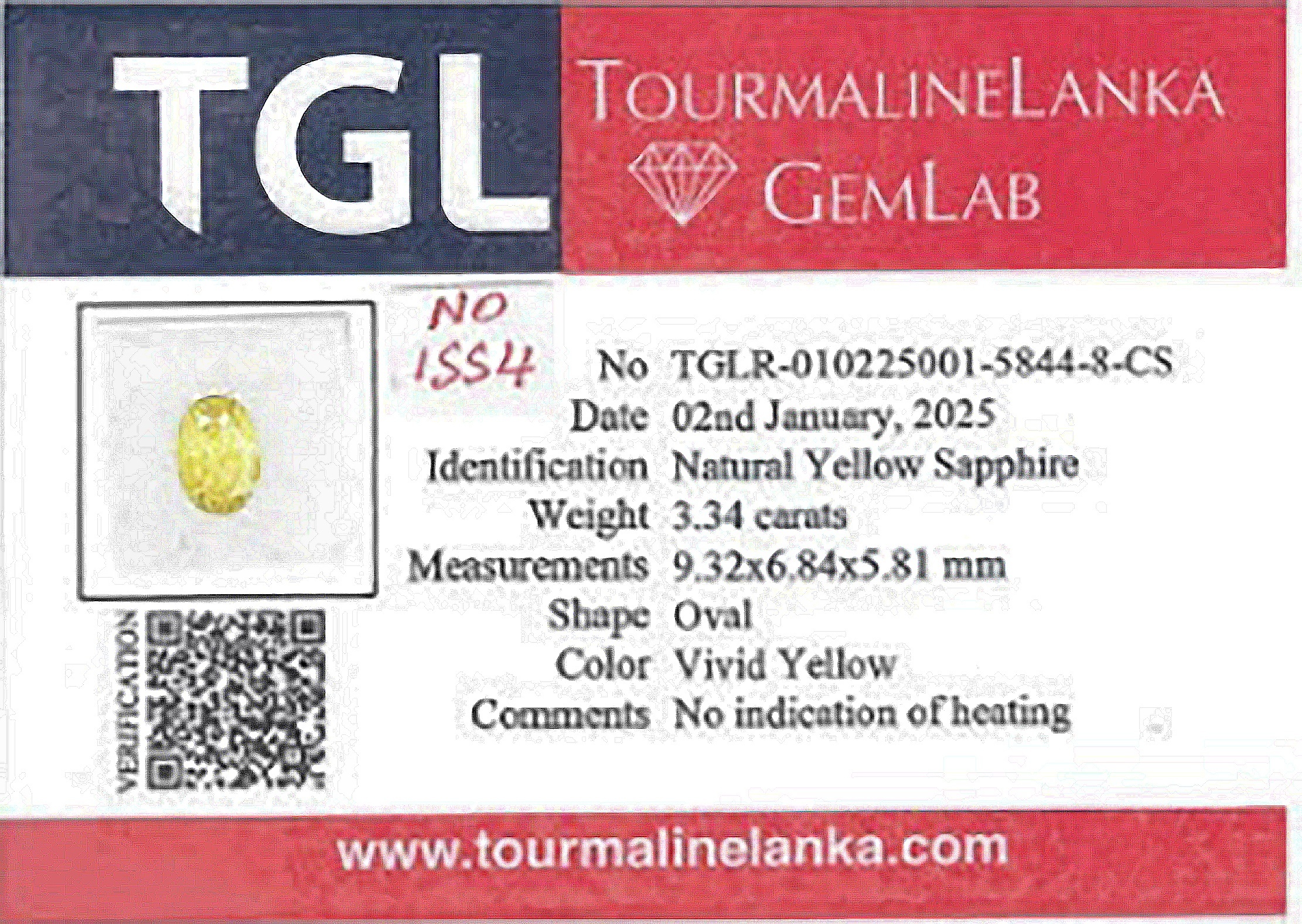 3.34 Ct. Yellow Sapphire from Ceylon (Sri Lanka)