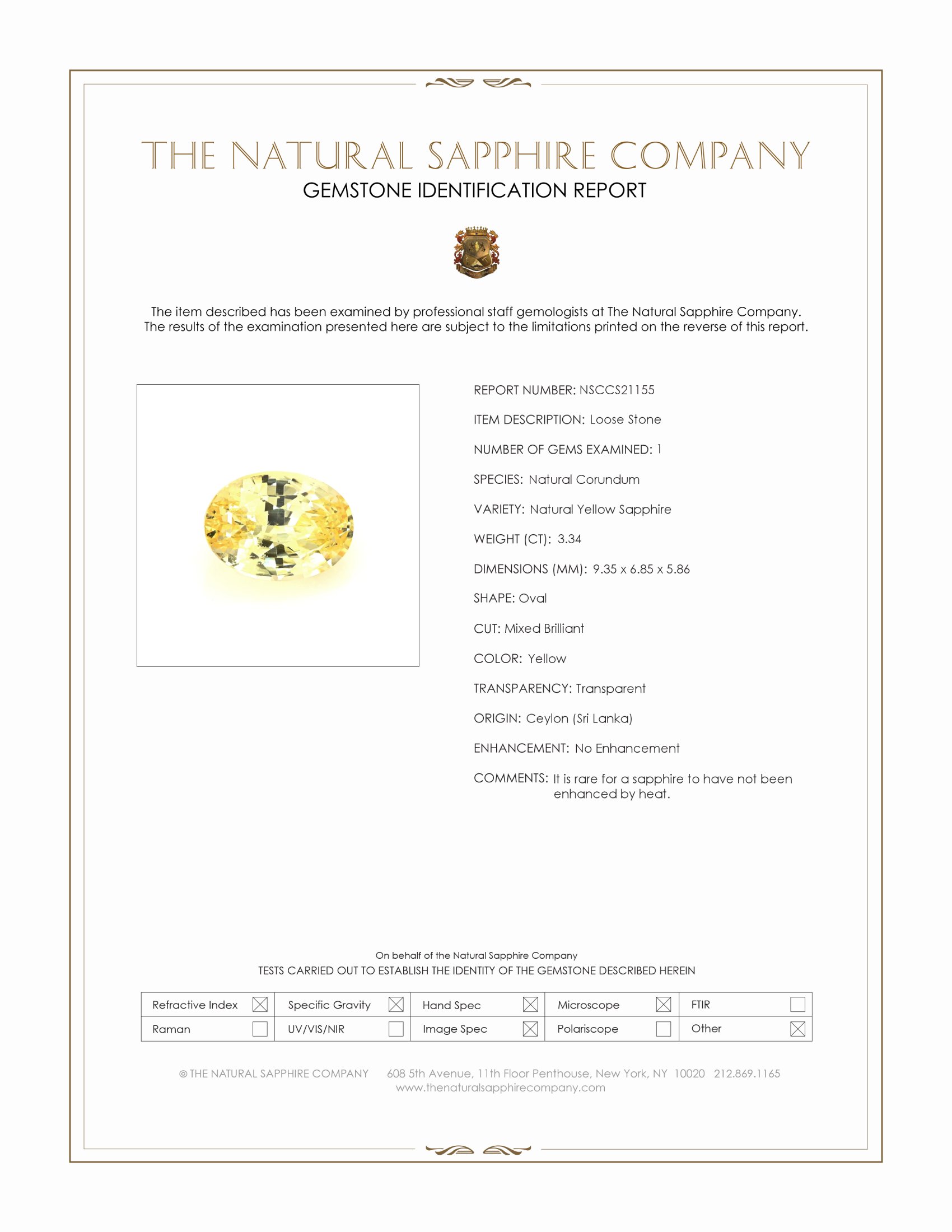 3.34 Ct. Yellow Sapphire from Ceylon (Sri Lanka)