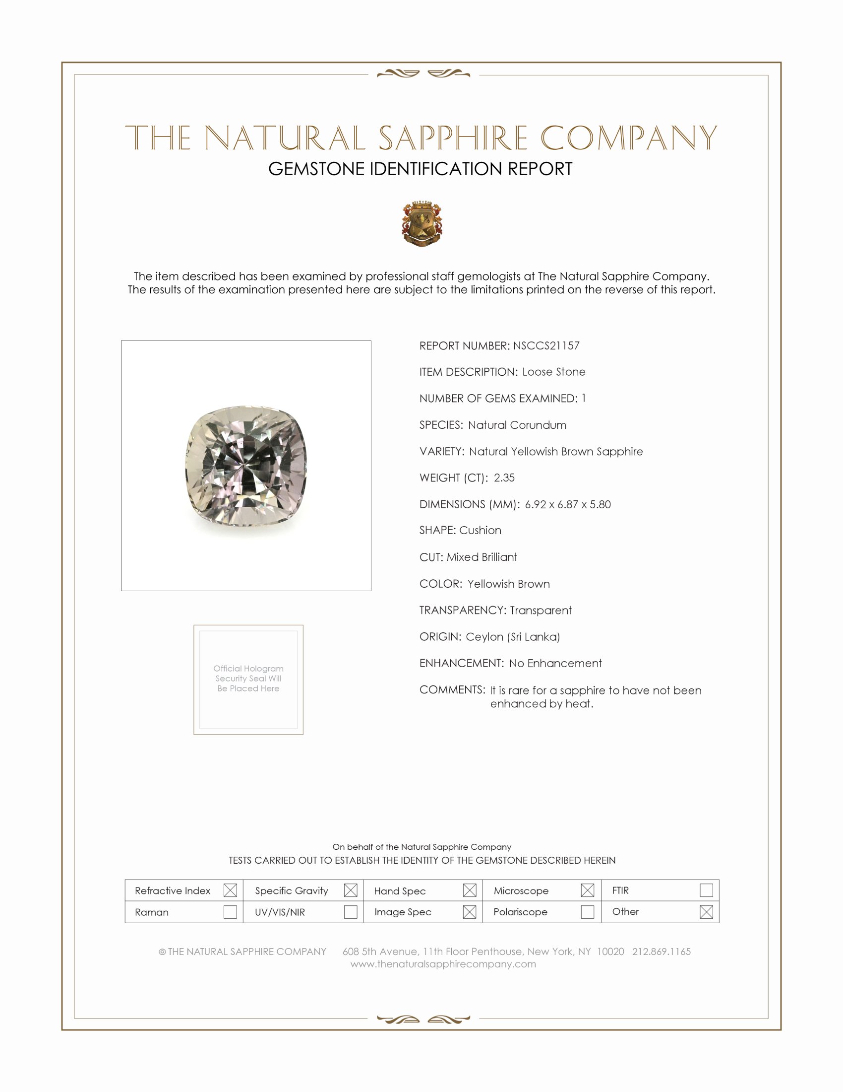 2.35 Ct. Yellowish Brown Sapphire from Ceylon (Sri Lanka)