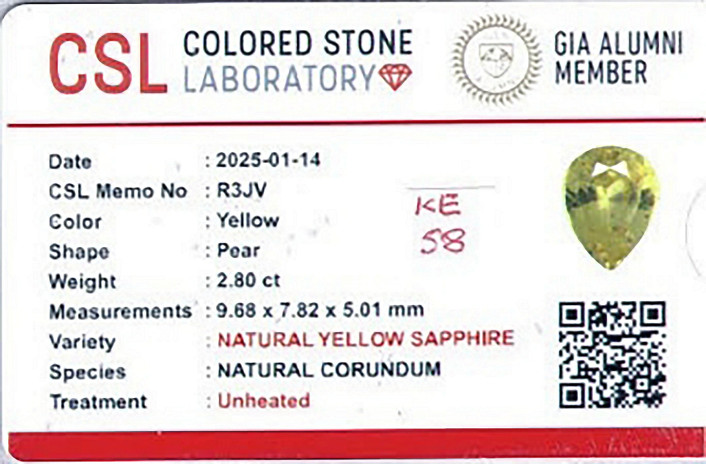 2.80 Ct. Yellow Sapphire from Ceylon (Sri Lanka)