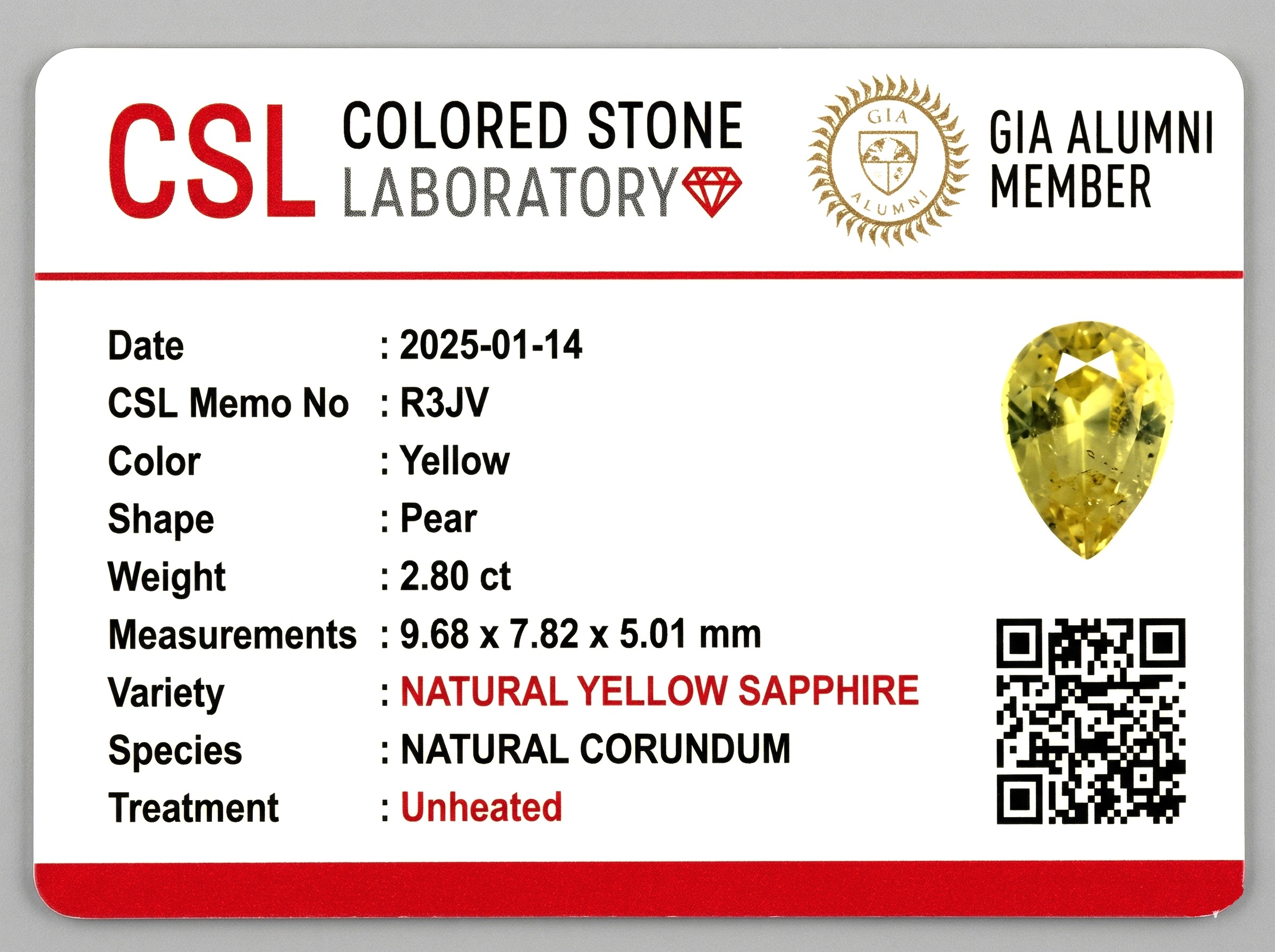 2.80 Ct. Yellow Sapphire from Ceylon (Sri Lanka)