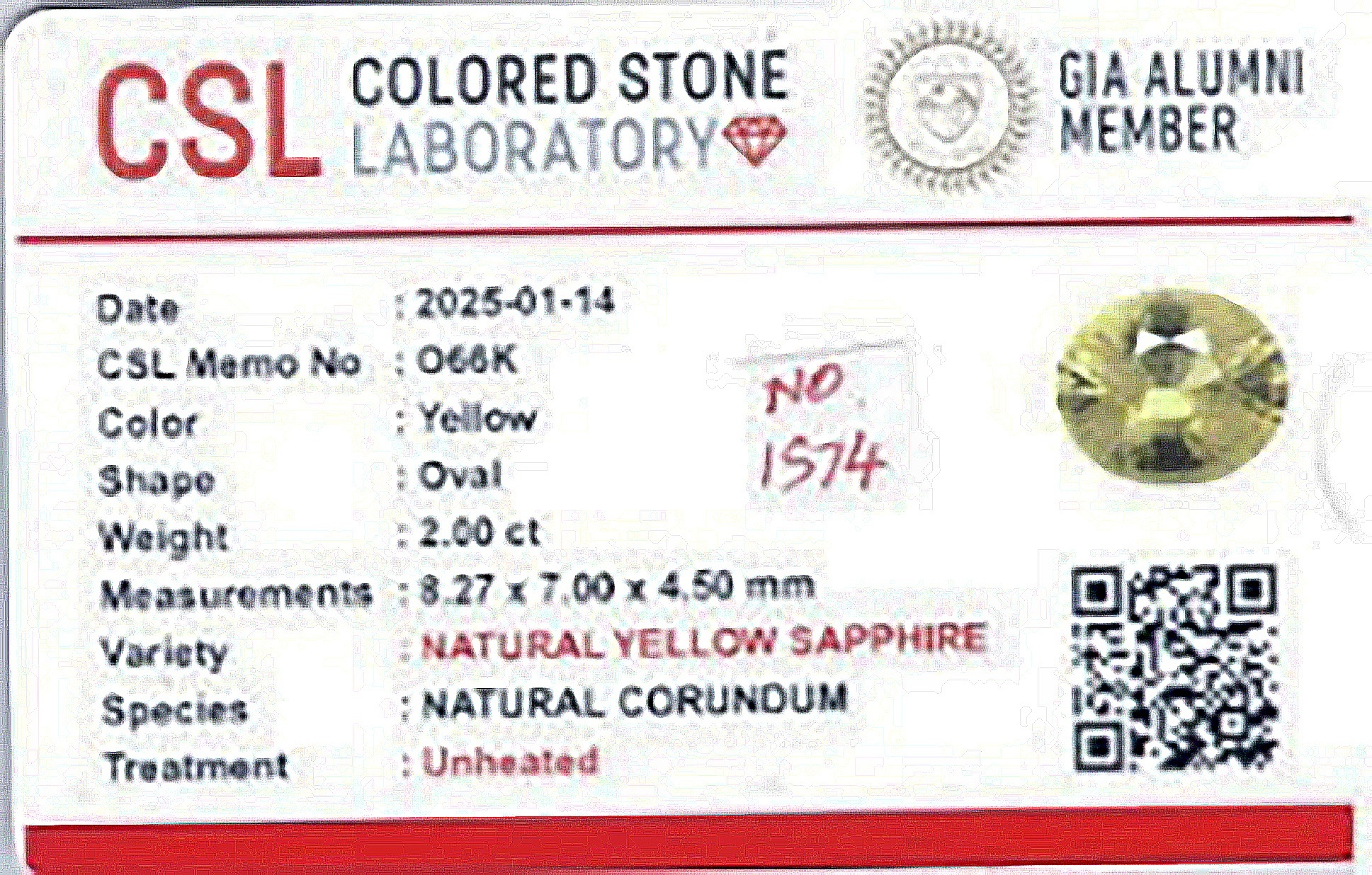 2.00 Ct. Yellow Sapphire from Ceylon (Sri Lanka)