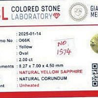 2.00 Ct. Yellow Sapphire from Ceylon (Sri Lanka) Scan Report