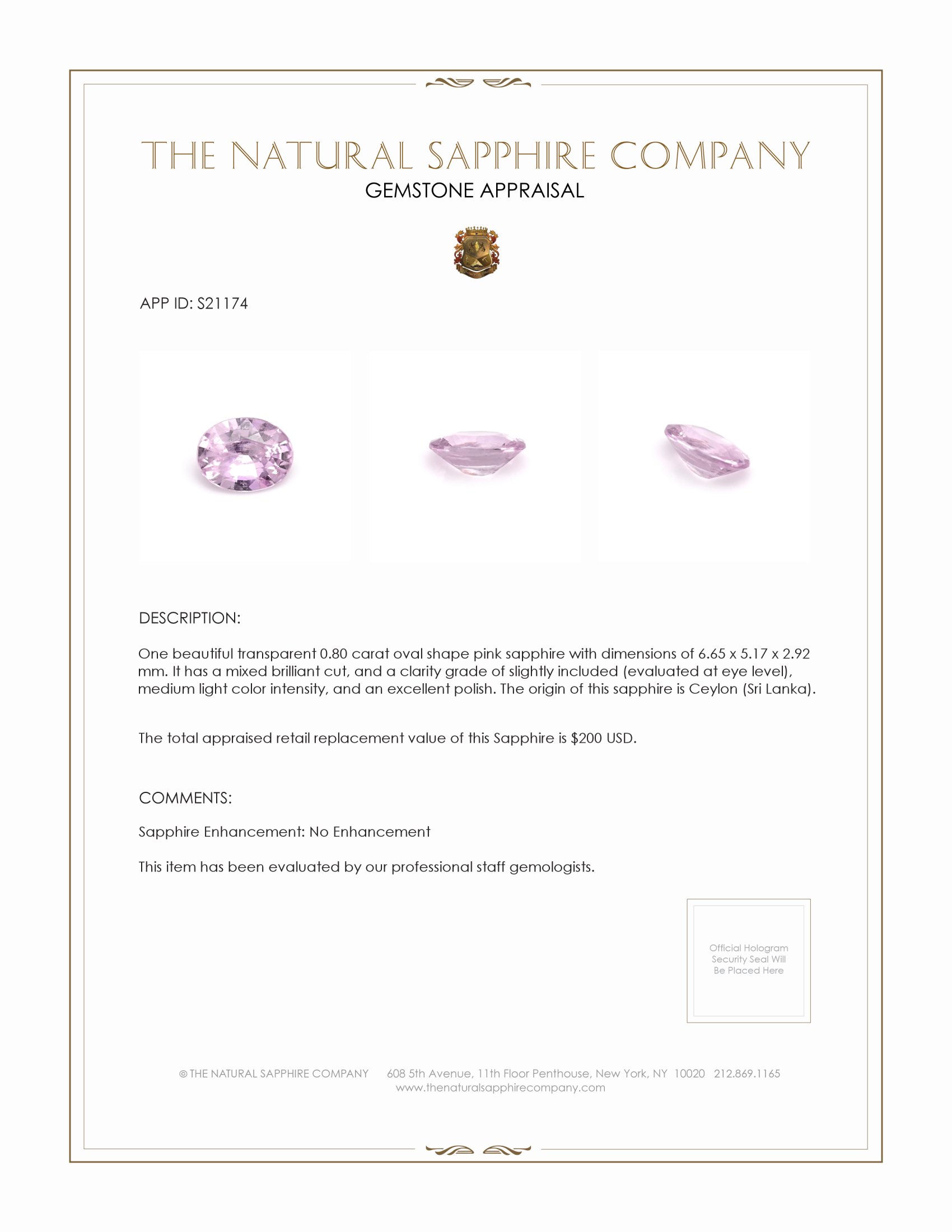 0.80 Ct. Pink Sapphire from Ceylon (Sri Lanka)