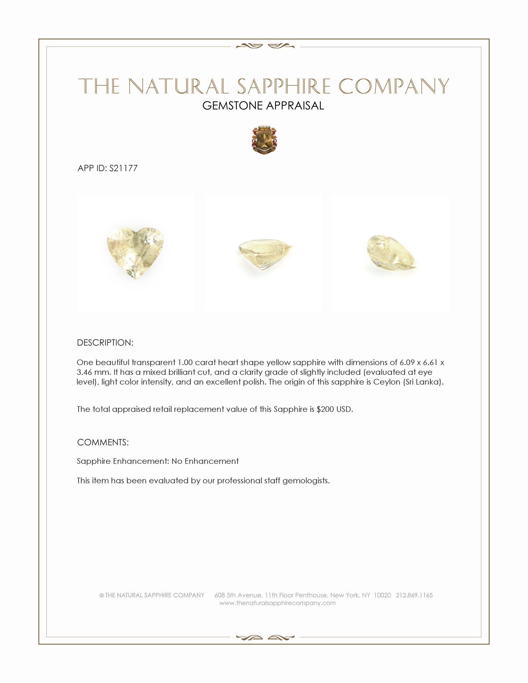 1.00 Ct. Yellow Sapphire from Ceylon (Sri Lanka)