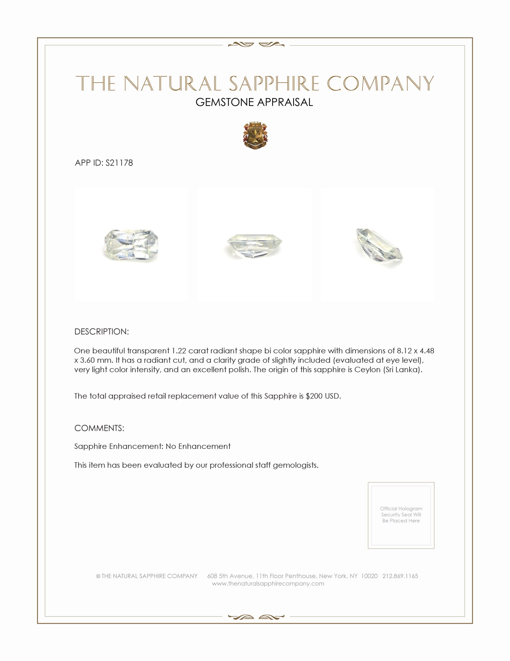 1.22 Ct. Bi Color Sapphire from Ceylon (Sri Lanka)