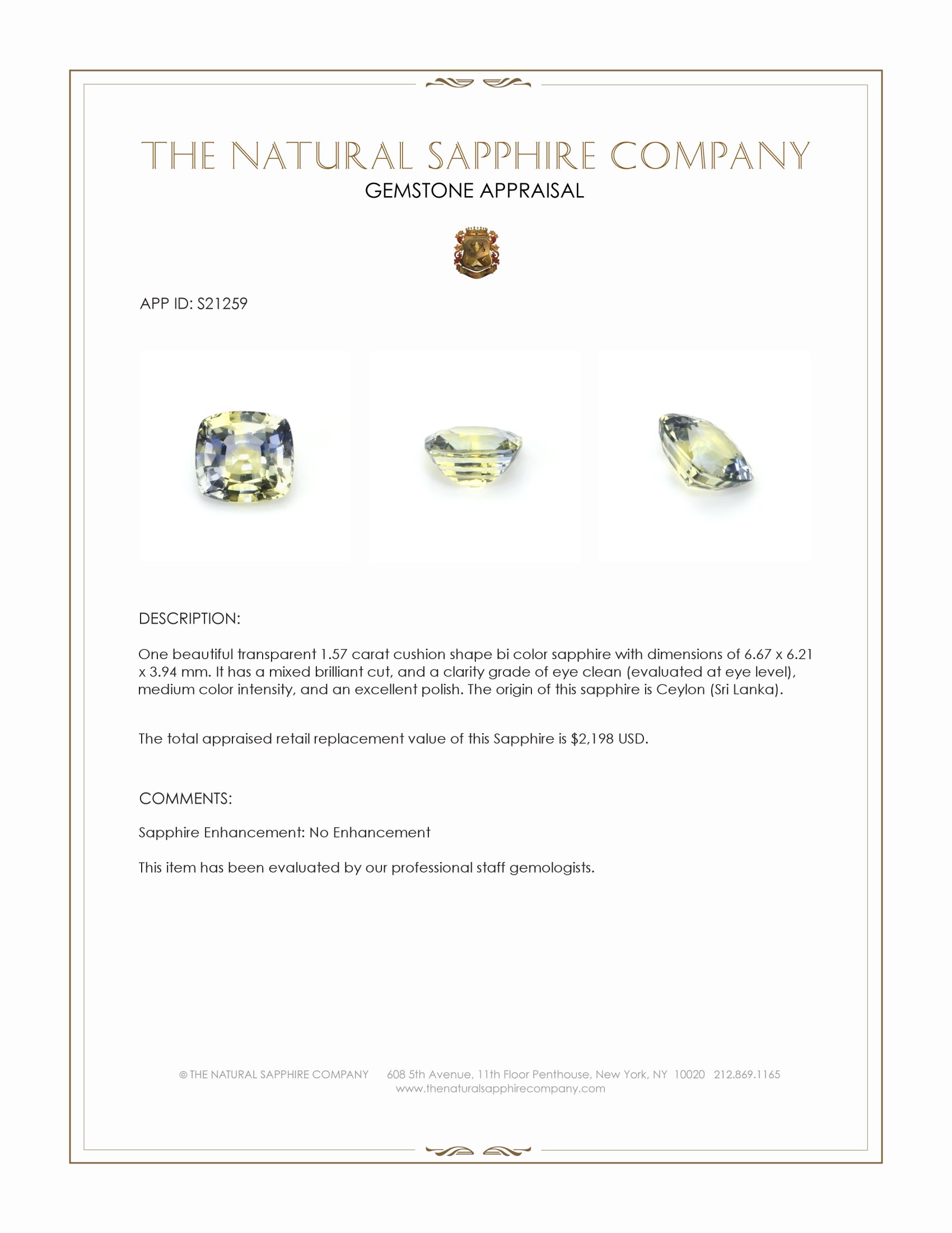 1.57 Ct. Bi Color Sapphire from Ceylon (Sri Lanka)