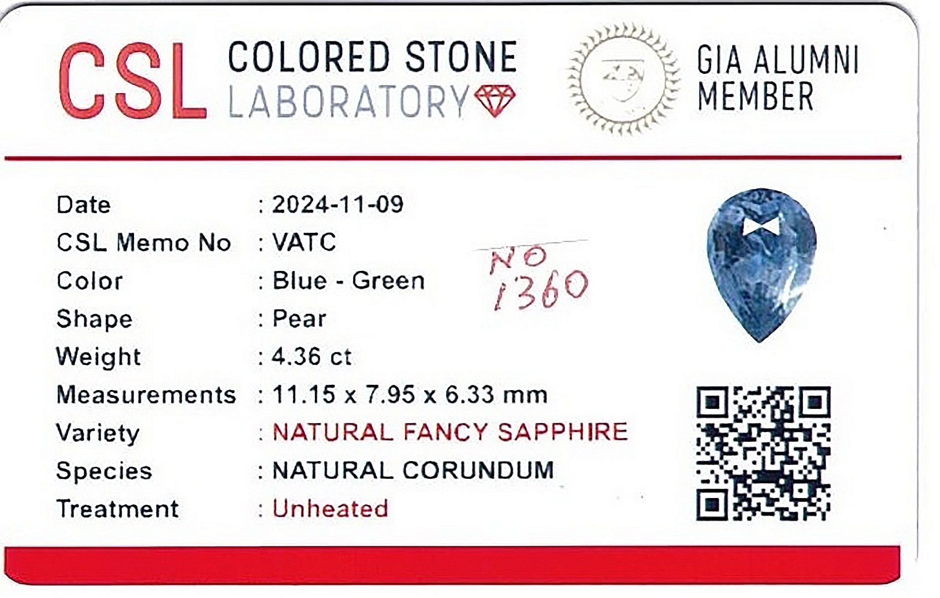 4.36 Ct. Greenish Blue Sapphire from Ceylon (Sri Lanka)
