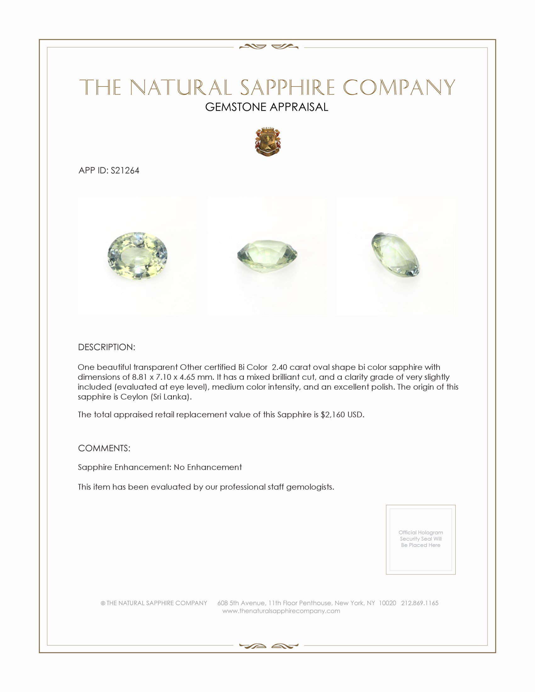 2.40 Ct. Bi Color Sapphire from Ceylon (Sri Lanka)